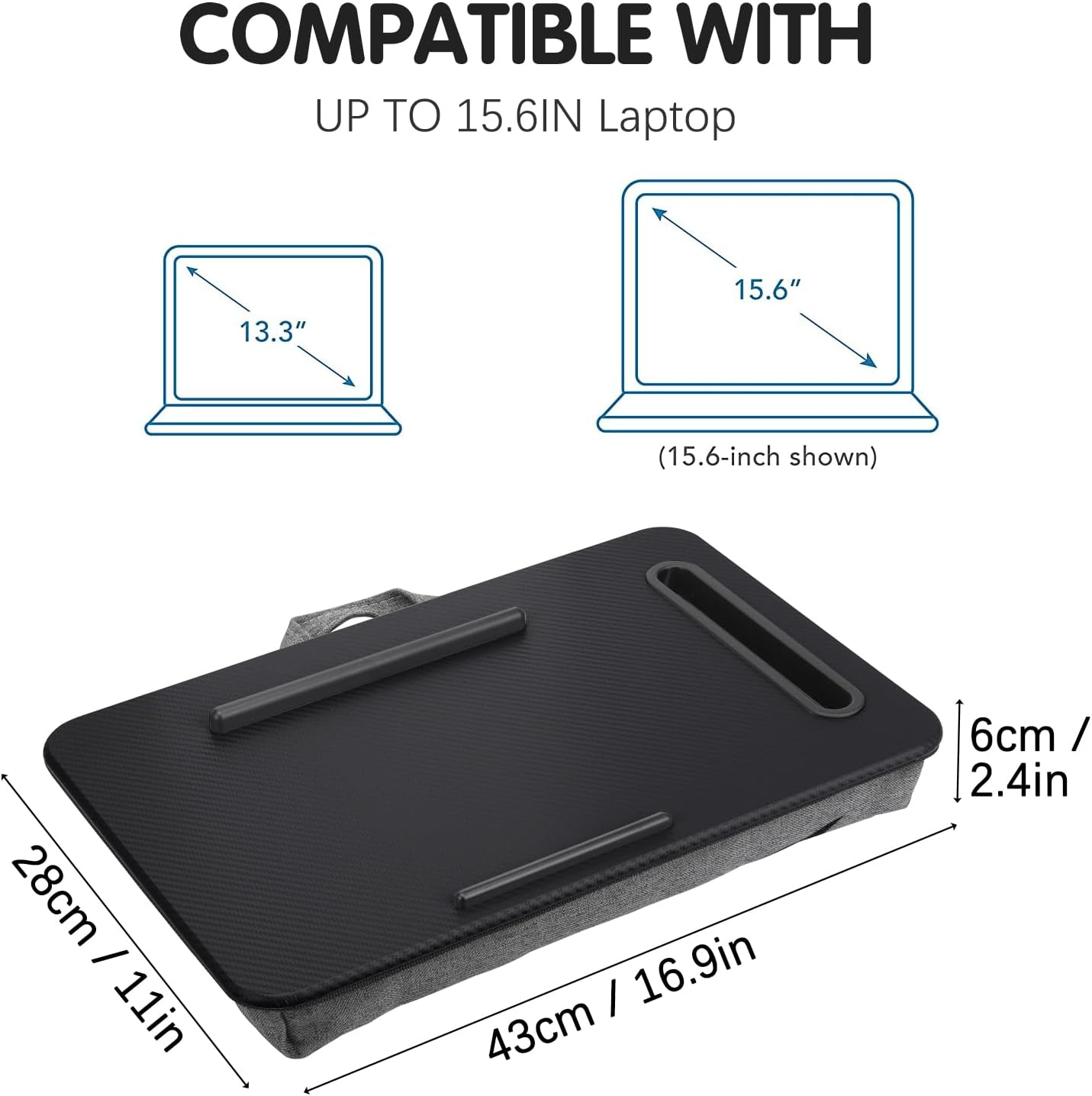 SEDISON Laptop Lap Desk Portable Laptop Table Stand for Bed with Device Ledge and Phone Holder Black Laptop Cushion Fits up to 15.6 Inch Laptops, Home Office Laptop Accessories image number 5