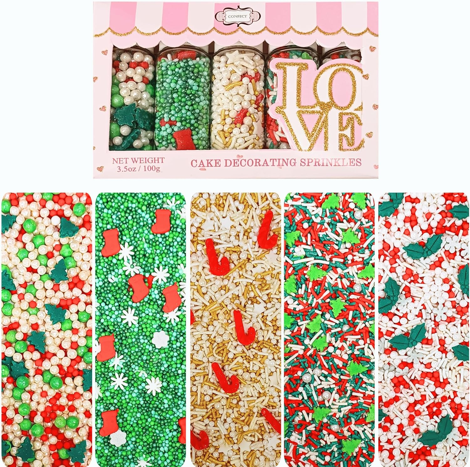 Confect Christmas Sprinkles | Sprinkles for Baking & Cake Decorative | Cookie Sprinkles| Dessert Decorating Sprinkles - 3.5 Oz (New-Cc-Sprinkles-28)