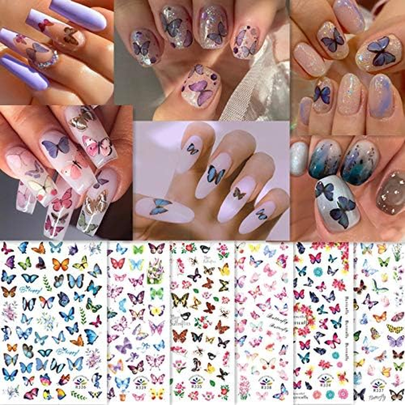 6 Sheets Butterflies Nail Art Stickers Decals, EBANKU 3D Holographic Self-Adhesive Nail Decals Colorful Laser Butterfly Nail Stickers Butterfly Nail Art Supplies Decals for Women Girls DIY Nail Design