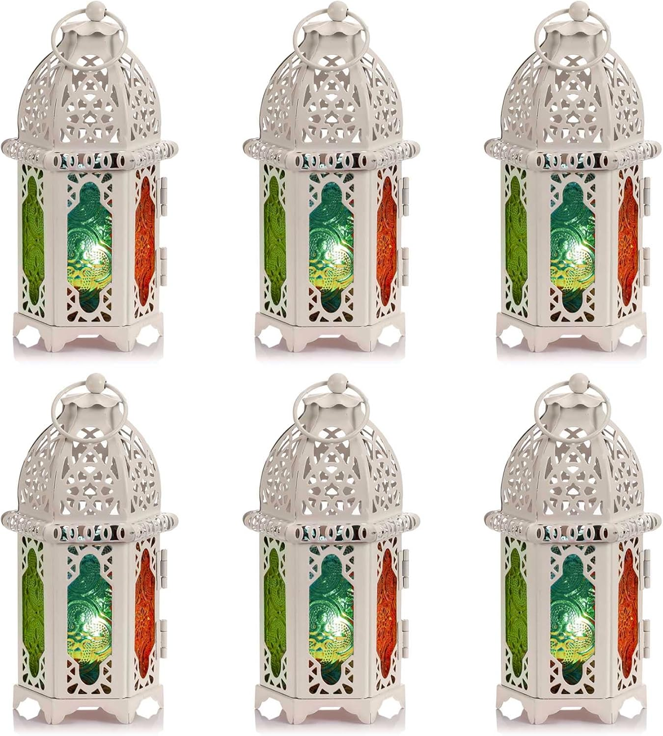 NUPTIO 2 Pcs Moroccan Style Candle Lantern - Small Sized Tealight Candle Holder with Transparent Glass Panels Great for Patio, Indoors/Outdoors, Events, Parties and Weddings, White
