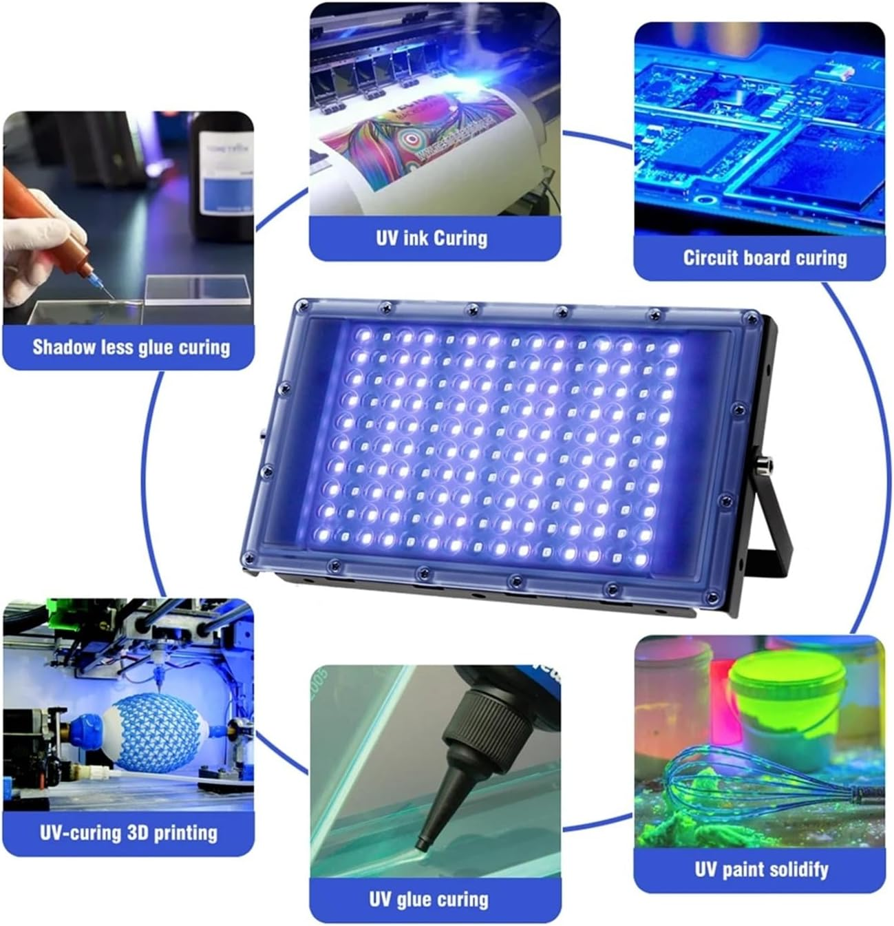 300W LED UV Curing Lamp 365Nm 395Nm Fluorescent Detection Shadowless Glue Light for DIY Enclosures(395Nm,300W) image number 5