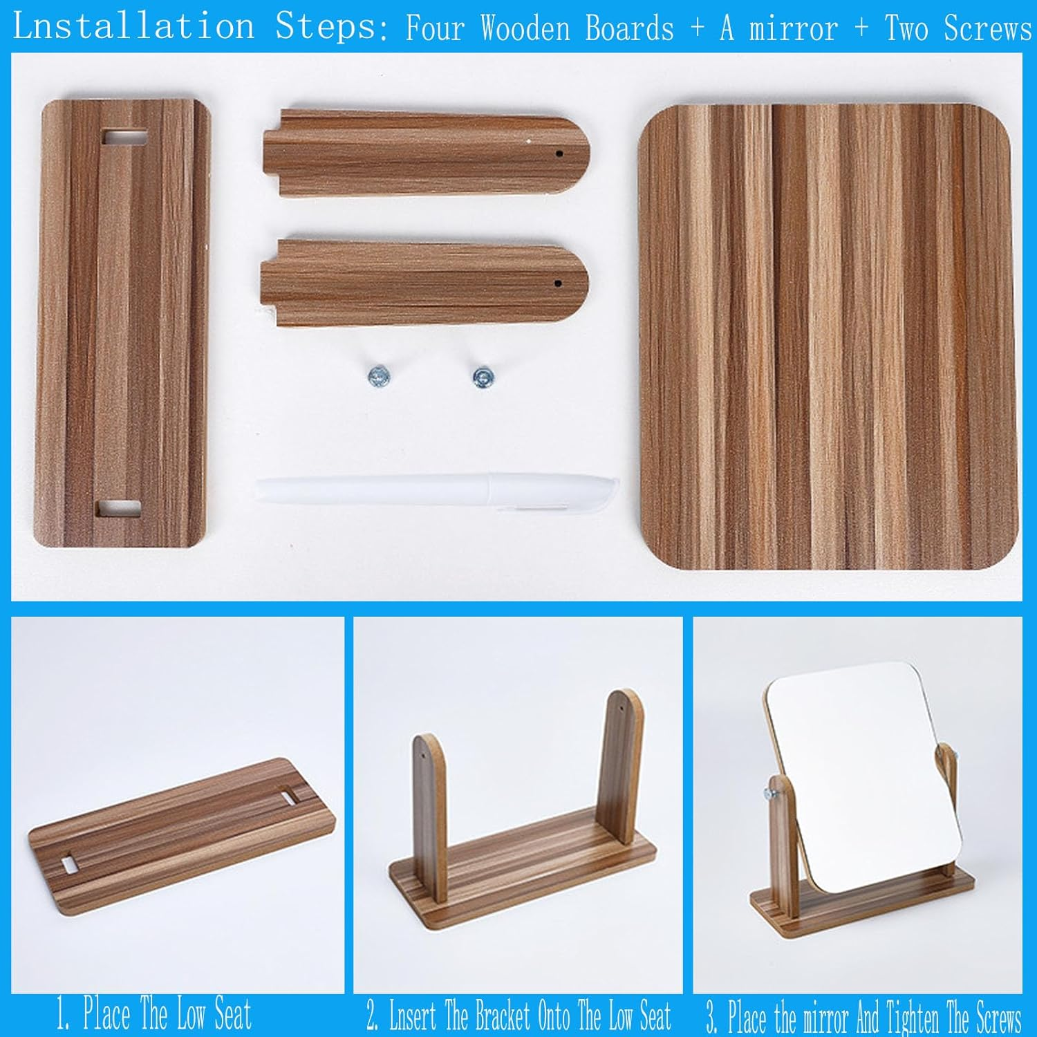 Cosmetic Mirror,With Natural Bamboo Stand,Magnification Double-Sided 360-Degree Rotating Magnifying Mirror,Portable Tabletop Mirror,Bathroom Shaving Makeup Mirror,Desk Mirror,Vanity Mirror（Medium - Medium image number 3