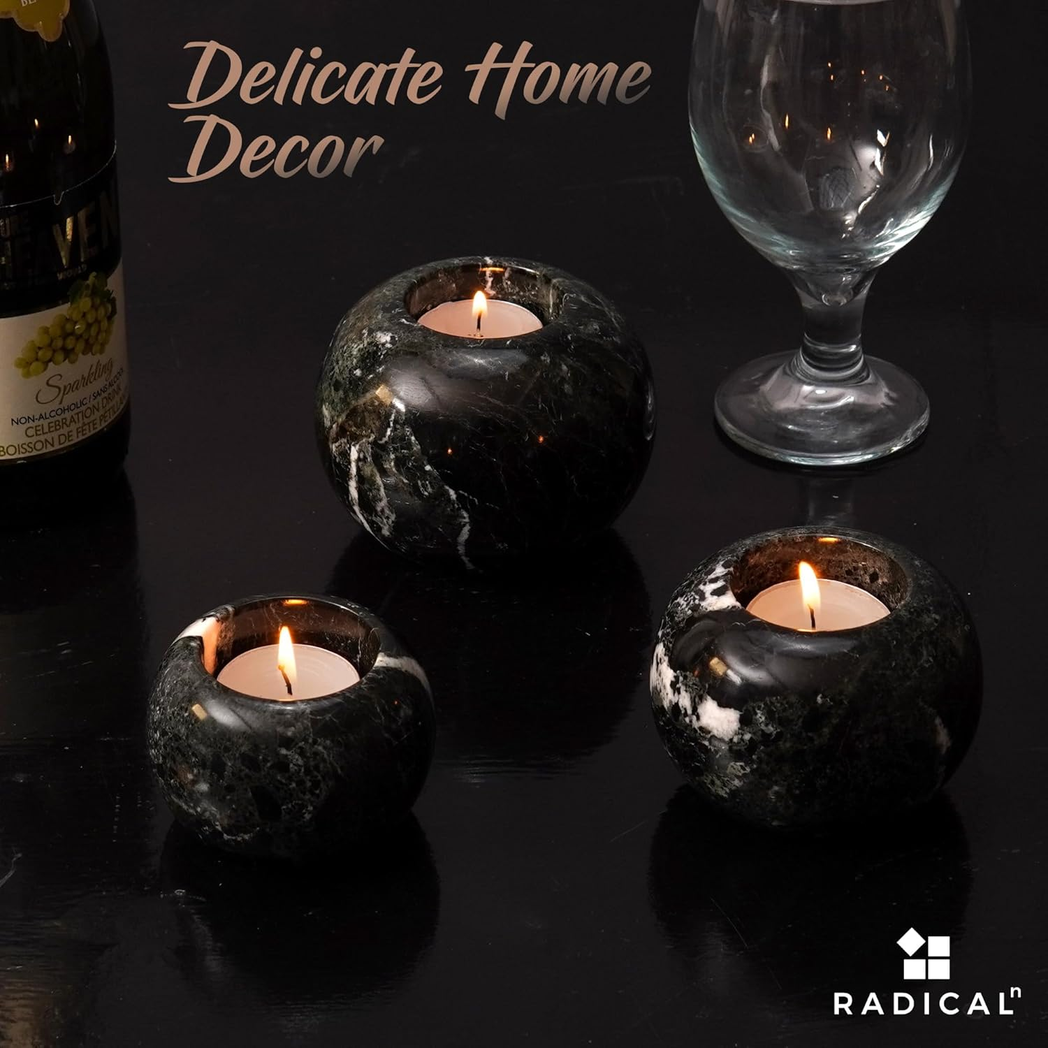 Radicaln Marble Tealight Candle Holder Black Handmade Set of 3 Candle Container for Votive Candles - D&eacute;cor Tealight Candles with Votive Candle Holders - Pillar Candle Holder image number 3