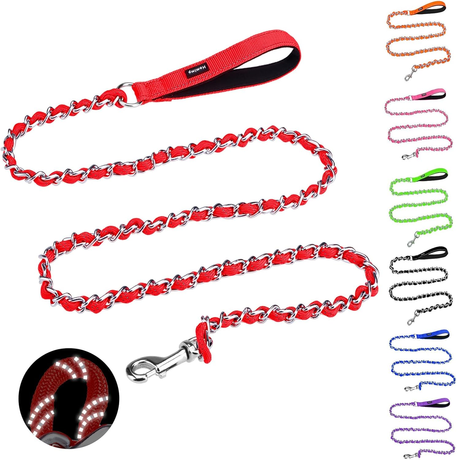 Homimp Chain Dog Leash - Reflective, Chew Proof Metal Leash for Large Dogs, 6 FT with Comfortable Soft Padded Handle, anti Bite Durable, Non Chewable (Red) image number 1