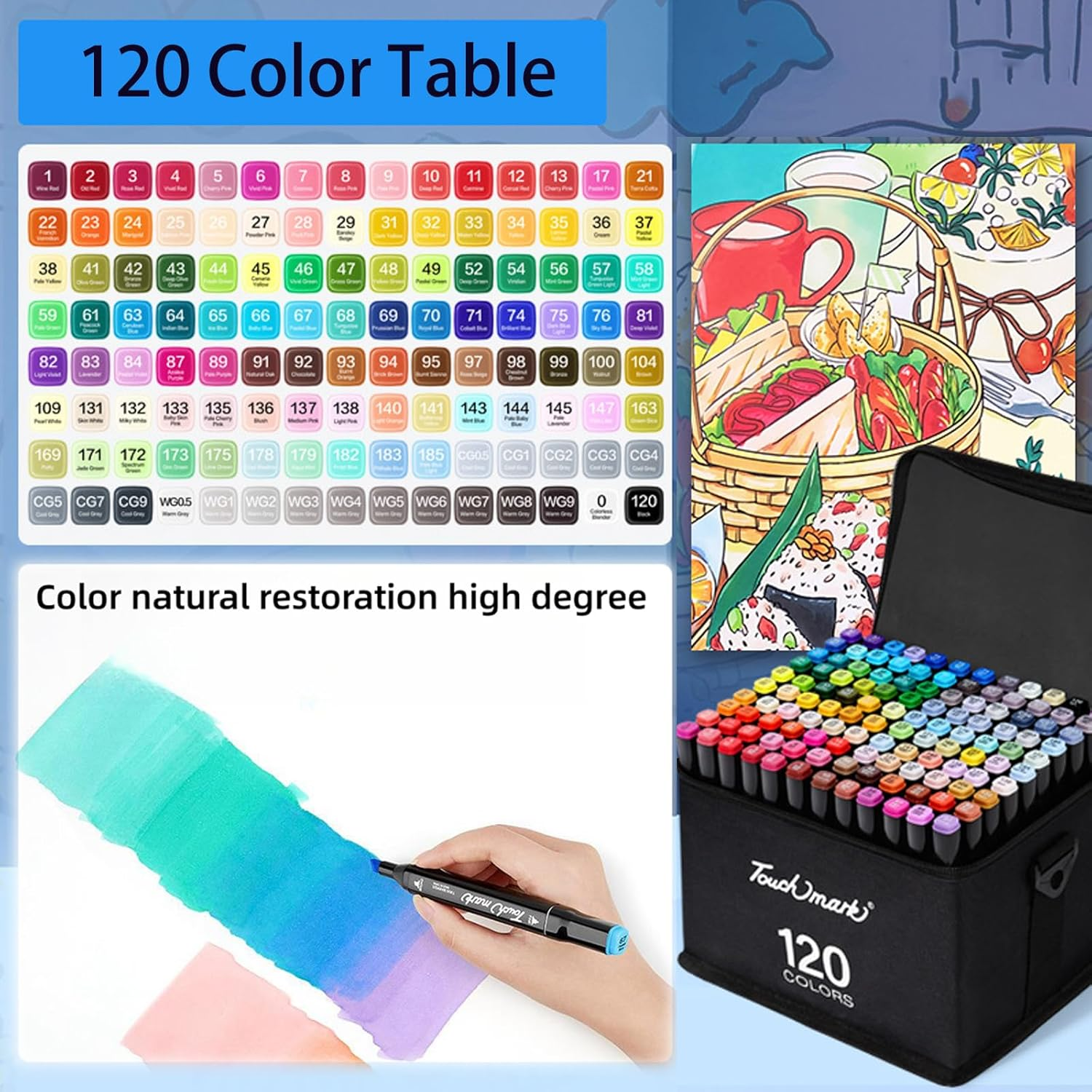 120 Colors Dual Tips Alcohol Markers, Art Markers Pens with Pen Holder, Permanent Sketch Markers Set for Kids Adults Coloring,Painting, Sketching, Illustrations (120) image number 1