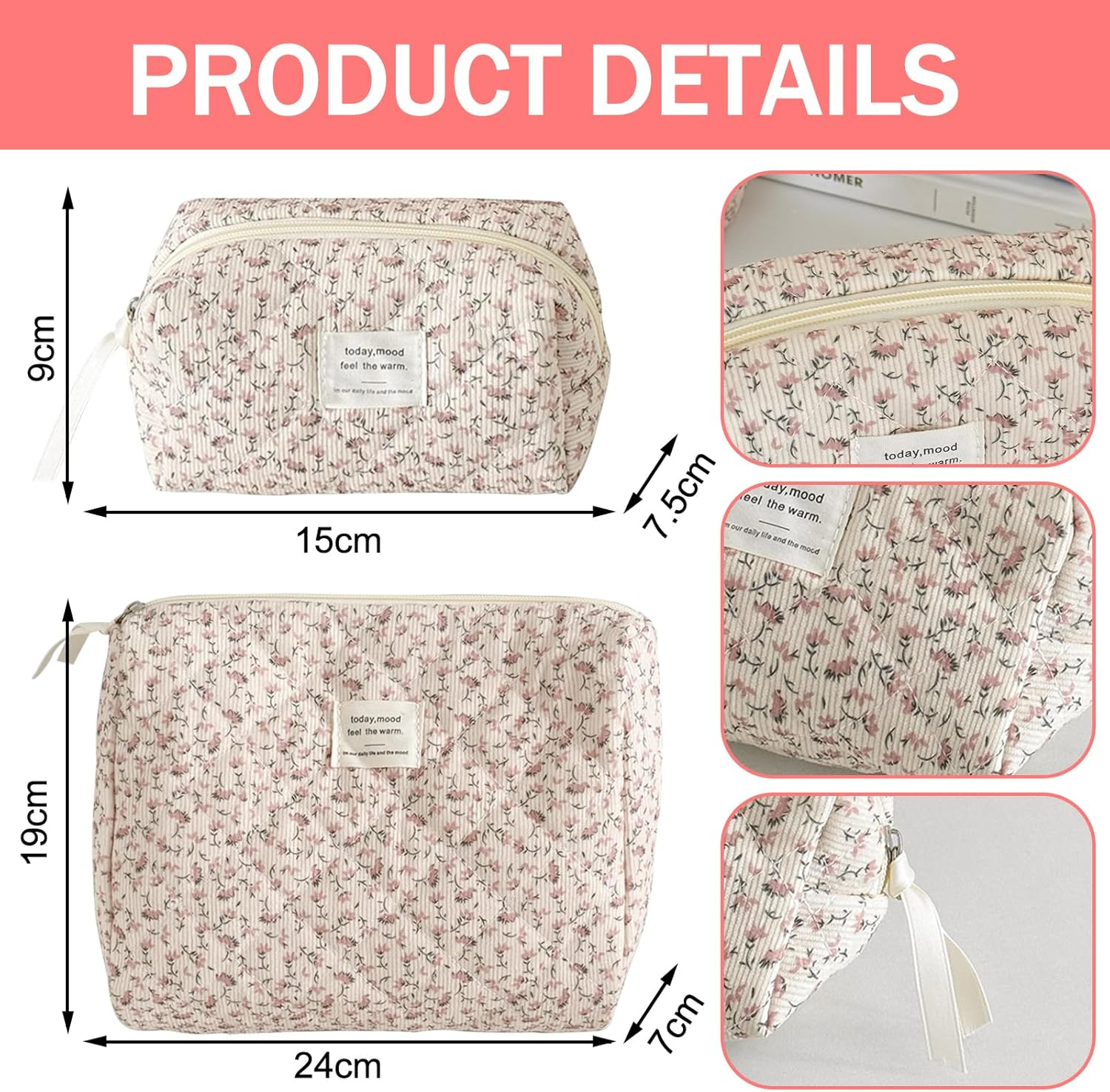 HTTDSLF 2 Pieces Small Cosmetic Bag, Cord Makeup Bag for Women, Cosmetic Bag, Multifunctional, Travel Toiletry Bag, Toiletry Bag, Makeup Bag, Birthday Gift for Women image number 4