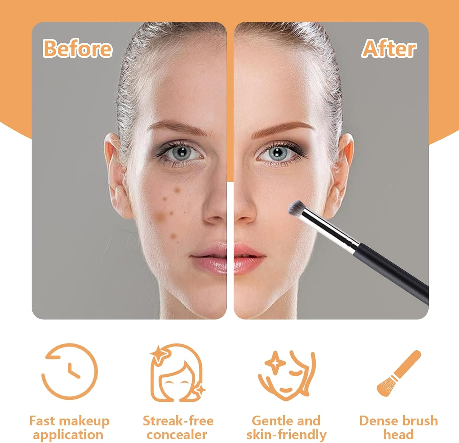 ONBPIY 3Pcs Concealer Brush Set Professional Makeup Brushes Slanted Foundation Brush and Angled Concealer Brush for Liquid Cream Powder Foundation Blending image number 5