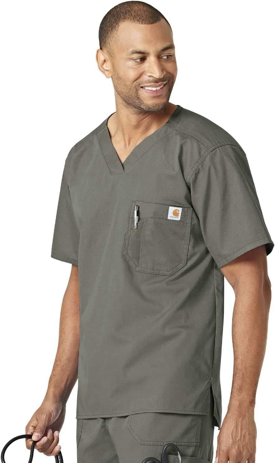 Carhartt Scrubs C15108 Men'S Classic Fit Ripstop Bi-Swing Chest Pocket V-Neck T