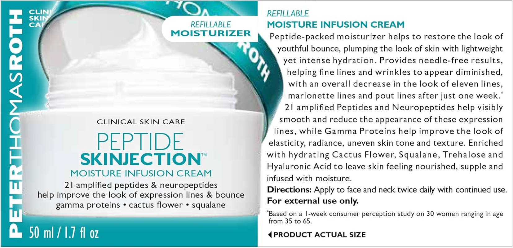 Peter Thomas Roth | Peptide Skinjection Moisture Infusion Cream, Refillable Moisturizer, for Loss of Firmness and Elasticity, Fine Lines & Wrinkles, Dryness, 21 Amplified Peptides & Neuropeptides image number 5