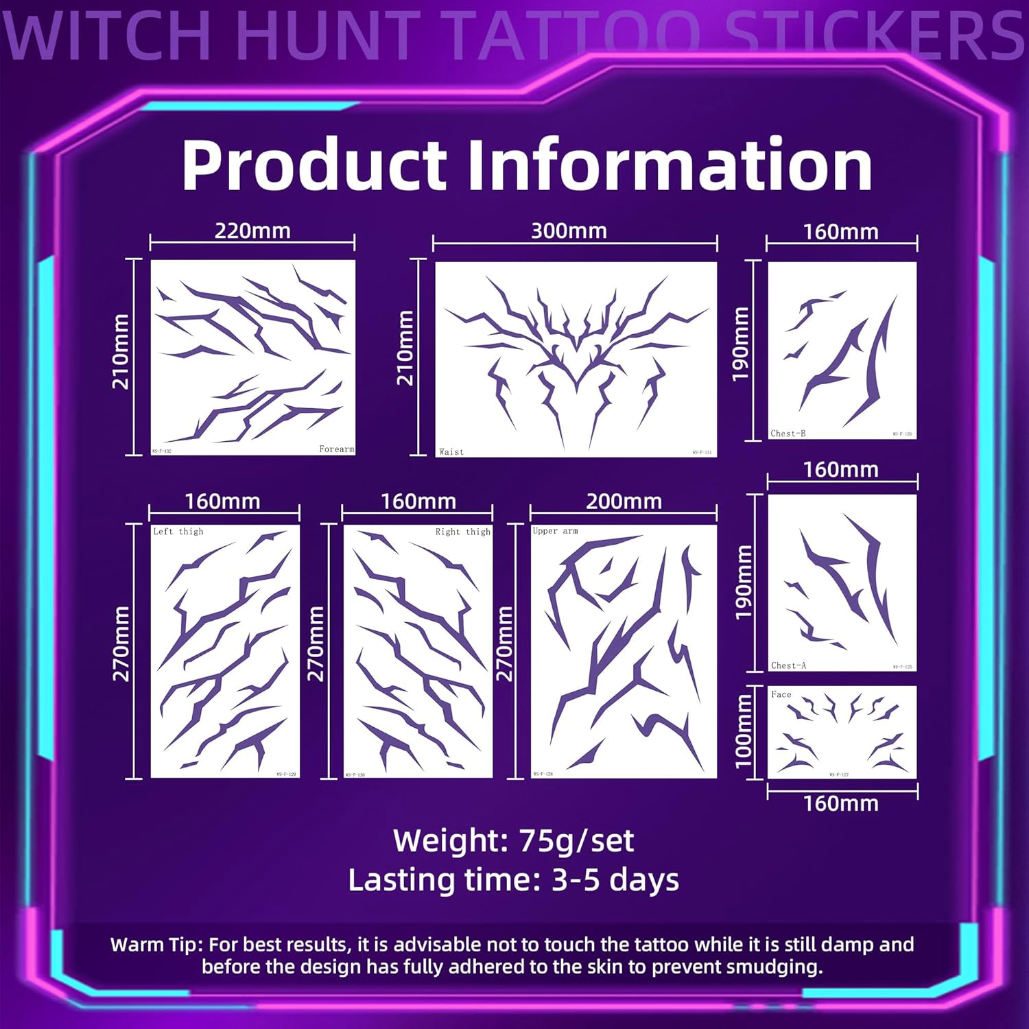 Temporary Tattoos, 8PCS Demonn Hunterrs Rumii Tattoos, Purple Tattoos for Women Men, Cosplay Tattoos Stickers, Waterproof Demonn Hunterrs Stickers Cosplay Halloween Party Costume Accessory image number 6
