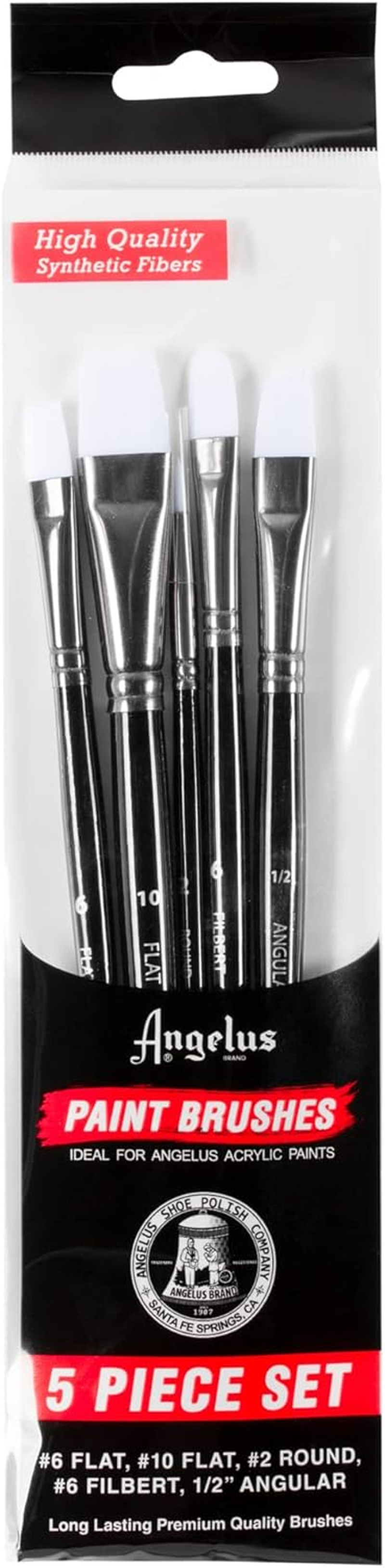 Angelus Paint Brush Set round Flat Angular Artist Acrylic Paint Brush Set Shoe Paint Brush Set (5 Pcs) image number 5