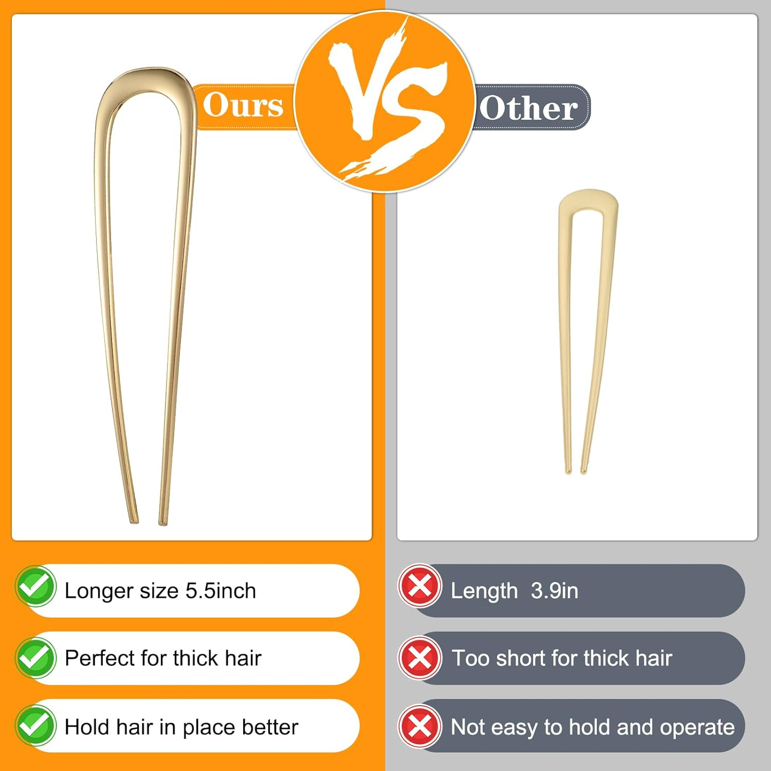 AOZUO 3 Pcs French Hair Pin, 5.5 Inch U-Shaped Large Hair Pins Metal Hair Stick 2 Prong Sticks Vintage French Twist Hair Fork Chignons Buns for Women Wedding Updo Hairstyles Top Knots Thick Hair image number 6