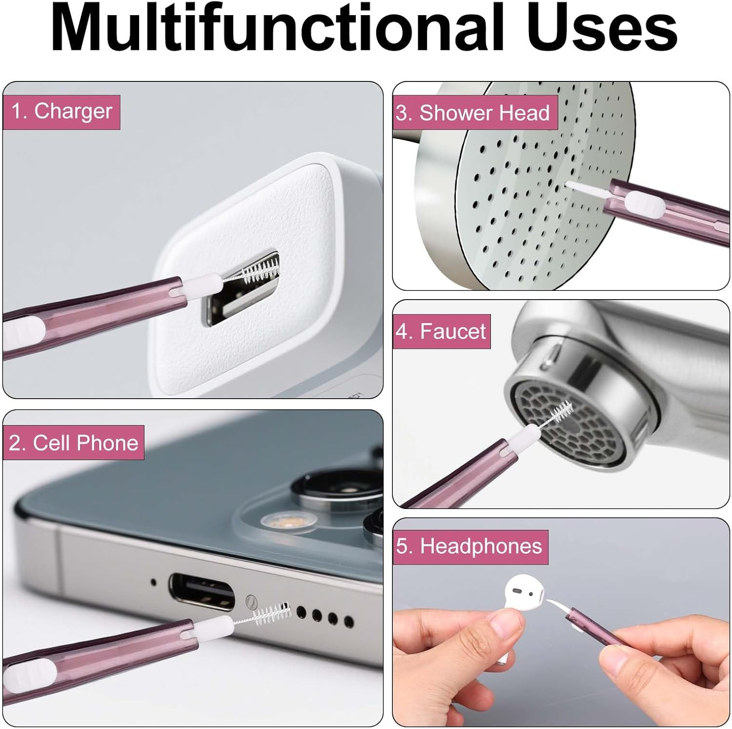 30Pcs Phone Cleaning Brushes, Bristles & Hook Double-Sided Mini Cleaning Brush Kit Anti-Clogging Charging Port USB C Cleaner for Most Mobile Phone (Purple) - Blue image number 2