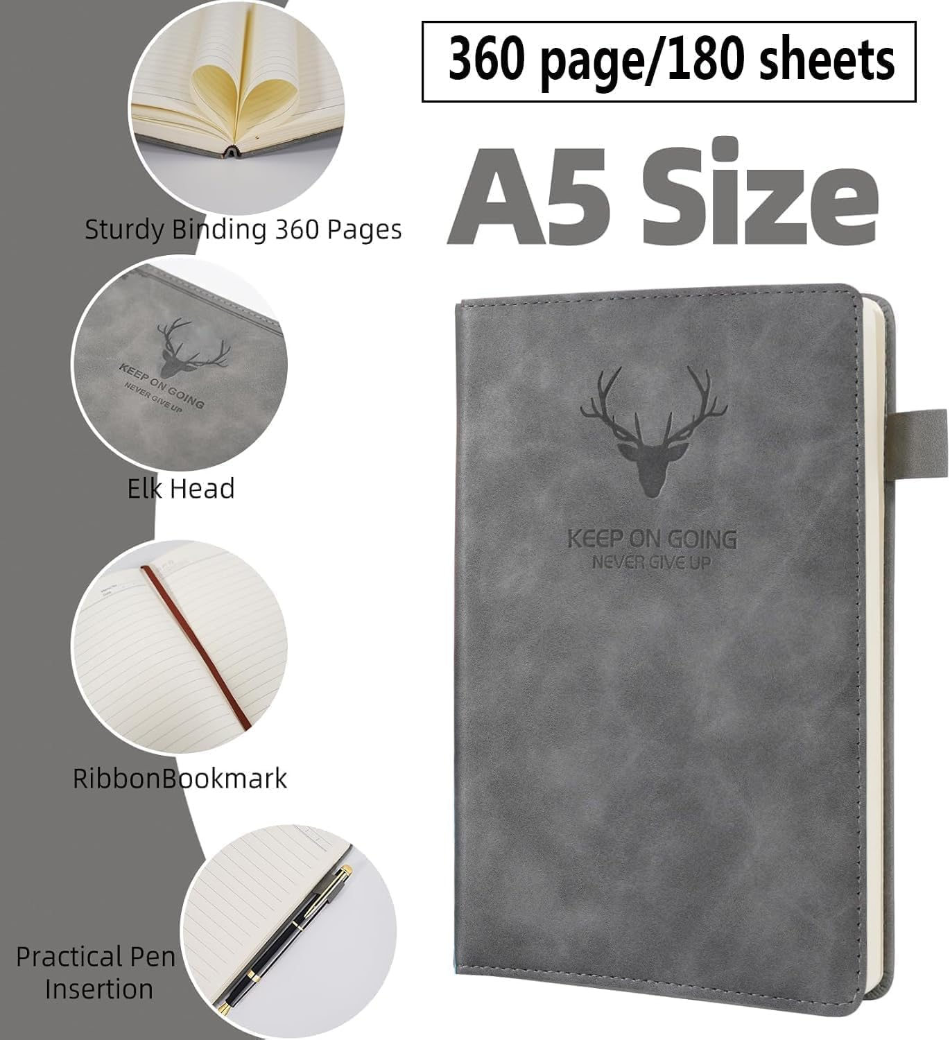 Mumoo Bear A5 Ruled Notebook Journal 360 Page with Pen Loop, Hardcover Writing Notebooks, Perfect for Office Home School Business Writing and Composition