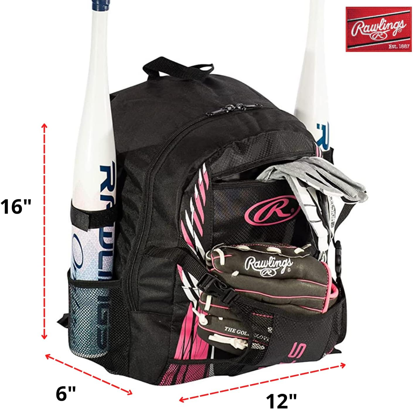Rawlings Storm Girls Youth Softball Bat Bag- Backpack for T-Ball & Softball Equipment & Gear for Youth and Adults