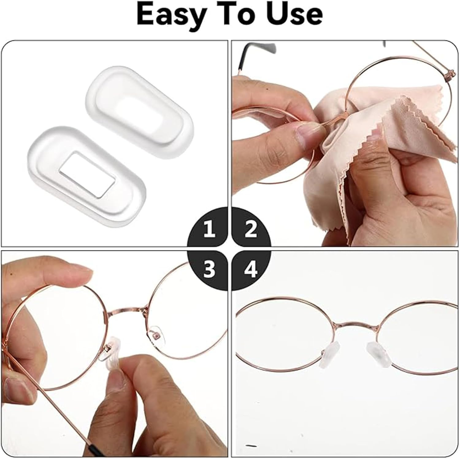 Itadaku 8 Pairs Eyeglass Nose Pad Covers, Slip-On Soft Silicone Anti-Slip Nose Pads for Glasses, Eyewear Repair Kit with Protective Nose Bridge Pads (White, L Size) image number 4