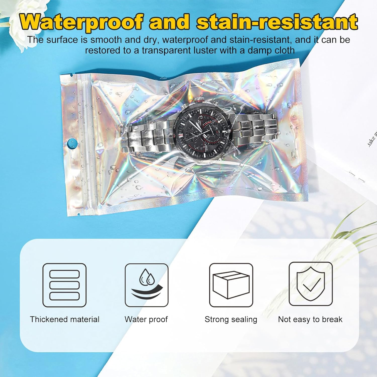 100Pcs Smell Proof Mylar Bags 2.7X3.9Inch Resealable Foil Pouch Holographic Zip Bags Packaging Pouch Bag with Clear Window for Food Storage Small Business Eyelash Lipgloss Jewelry Storage (7 * 10Cm) image number 3