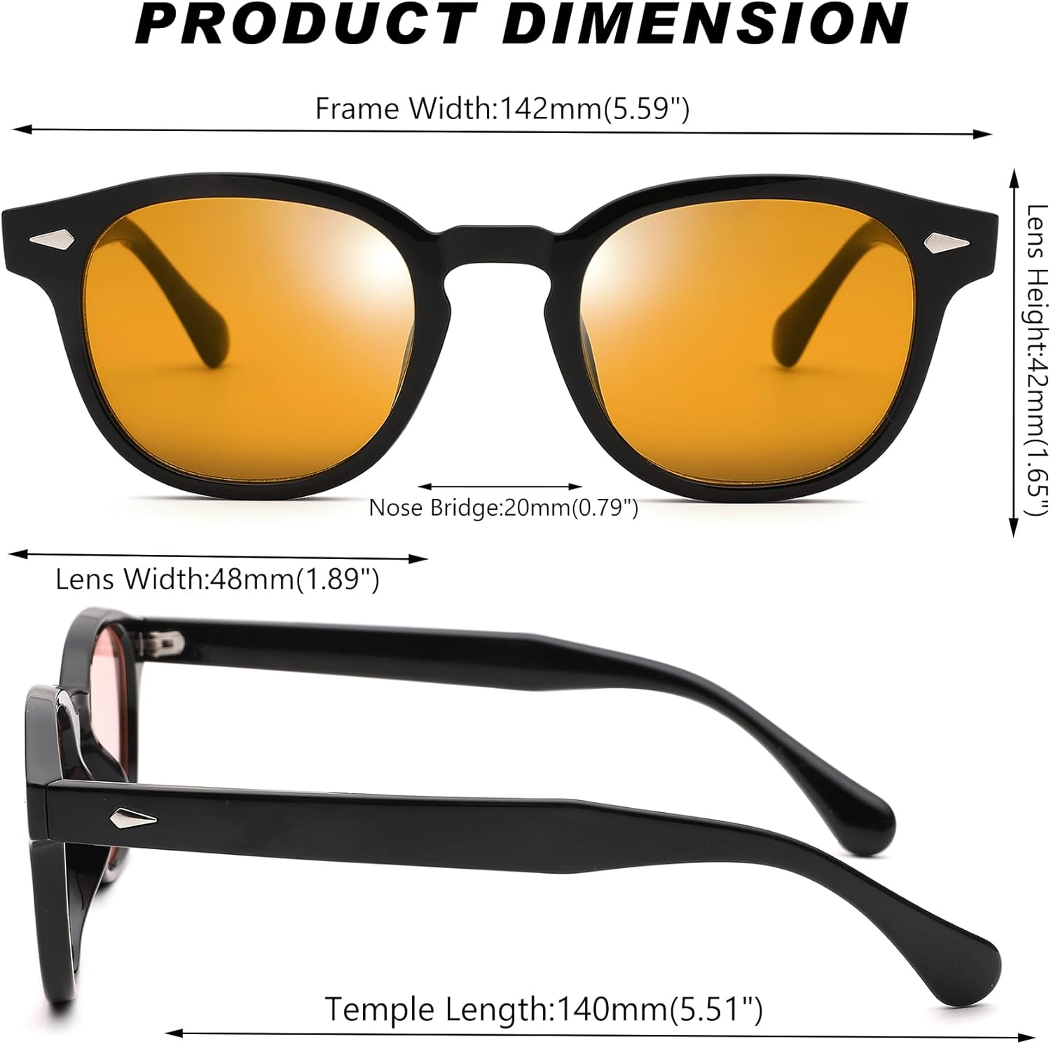 GLARDEFE Retro round Sunglasses for Men Women - Vintage Circle Tinted Sun Glasses - A2 Black / Orange + Black / Yellow image number 3