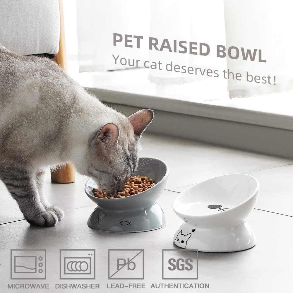 Sweejar Ceramic Raised Cat Bowls, Slanted Cat Dish Food or Water Bowls, Elevated Porcelain Pet Feeder Bowl Protect Cat'S Spine, Stress Free, Backflow Prevention (White) image number 6