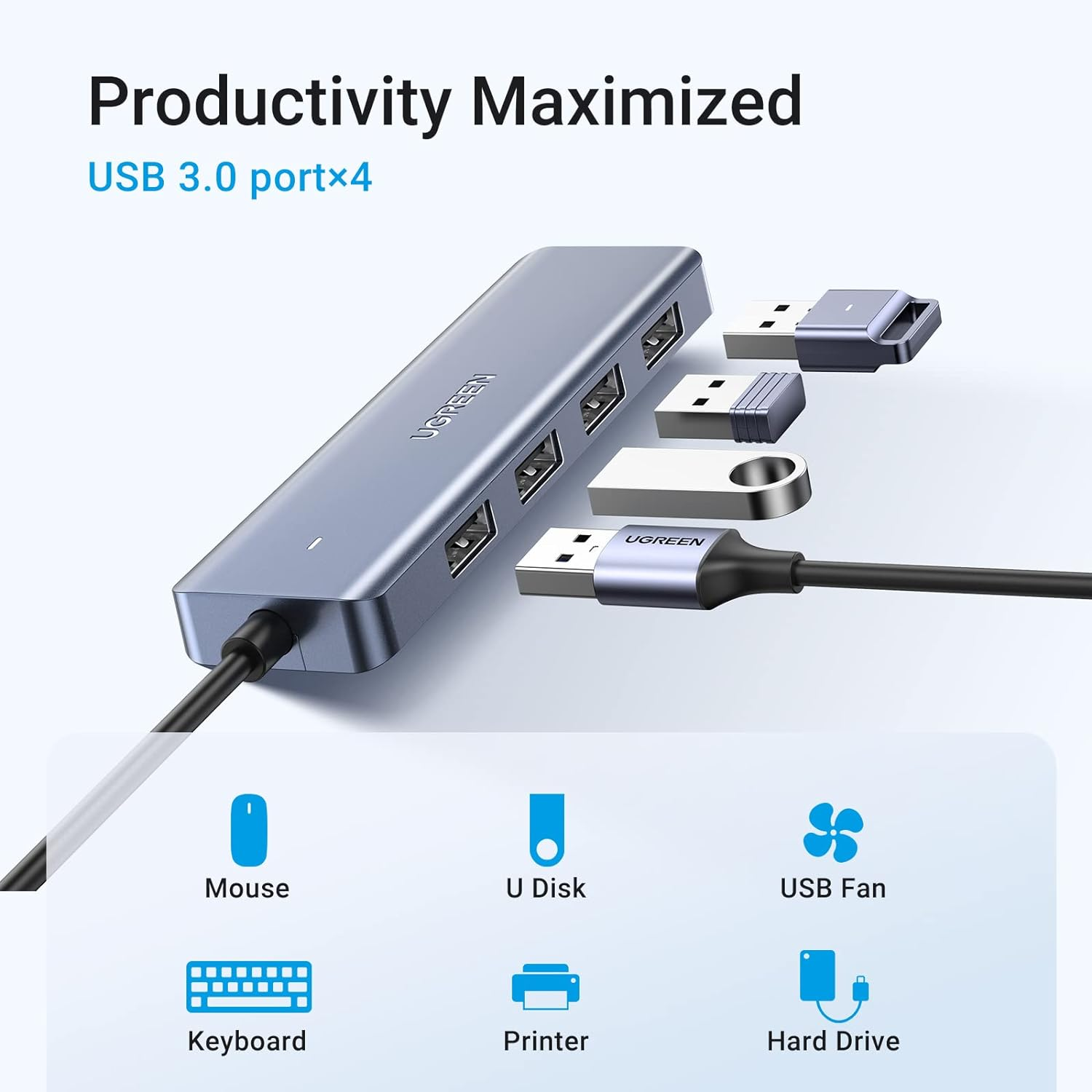 UGREEN USB C Hub 4 Ports with 5V/2.4A Power Supply, Type C Splitter Powered with 4 USB 3.0 for PC Laptop Tablet Phone Compatible with Macbook Imac Ipad Iphone 16/15 Pro Max Galaxy S25 (0.15M) image number 6