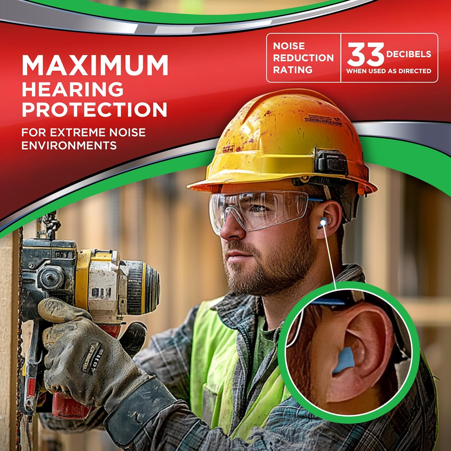 HEAROS XTREME Foam Earplugs, 32Db NRR Ear Plugs, 100 Pairs, Foam Ear Plugs Noise Reduction & Hearing Protection for Sleeping, Snoring, Working, Shooting, Travel, Concerts image number 1