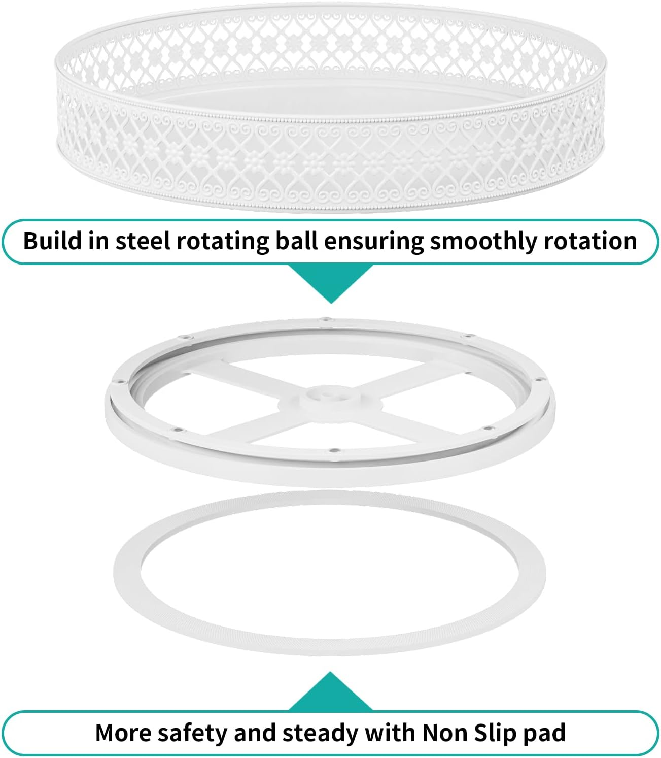 Ovicar Lazy Susan Turntable Organizer - 13 Inch Rotating Spice Rack Metal Lazy Susan for Cabinet Pantry Kitchen Countertop Dining Table Cupboard Bathroom Vanity Refrigerator White - 11 Inch White image number 4