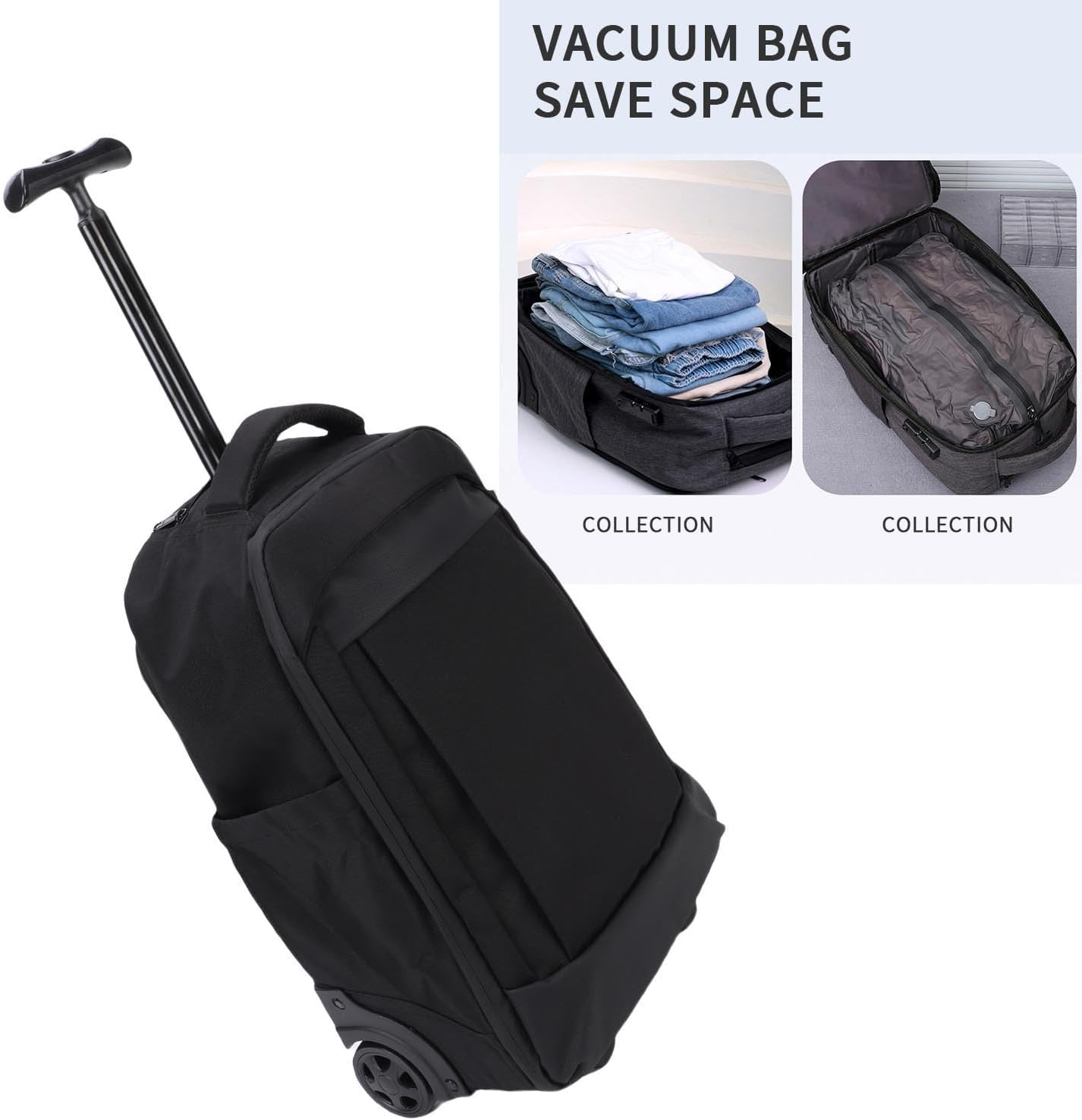 MENDUNER Rolling Backpack, Carry on Luggage Business Bag, Overnight College .Water Proof Wheeled Laptop Backpack, Computer Bag Trolley Suitcase for Men Women Adults to Travel - Black image number 4