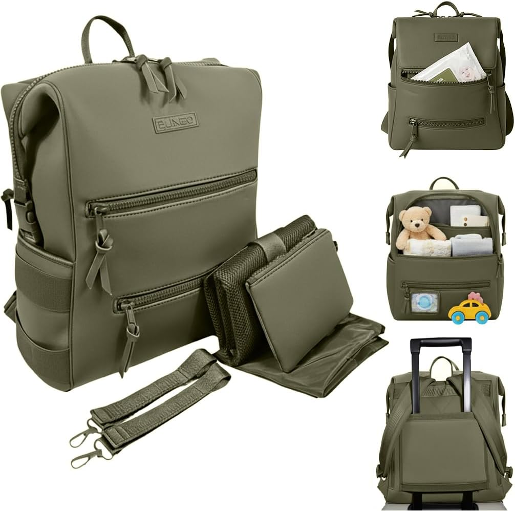 Lightweight Diaper Bag Backpack, Water-Resistant Neoprene Bag with Changing Pad, Stroller Straps, Wet Bag and Pouch
