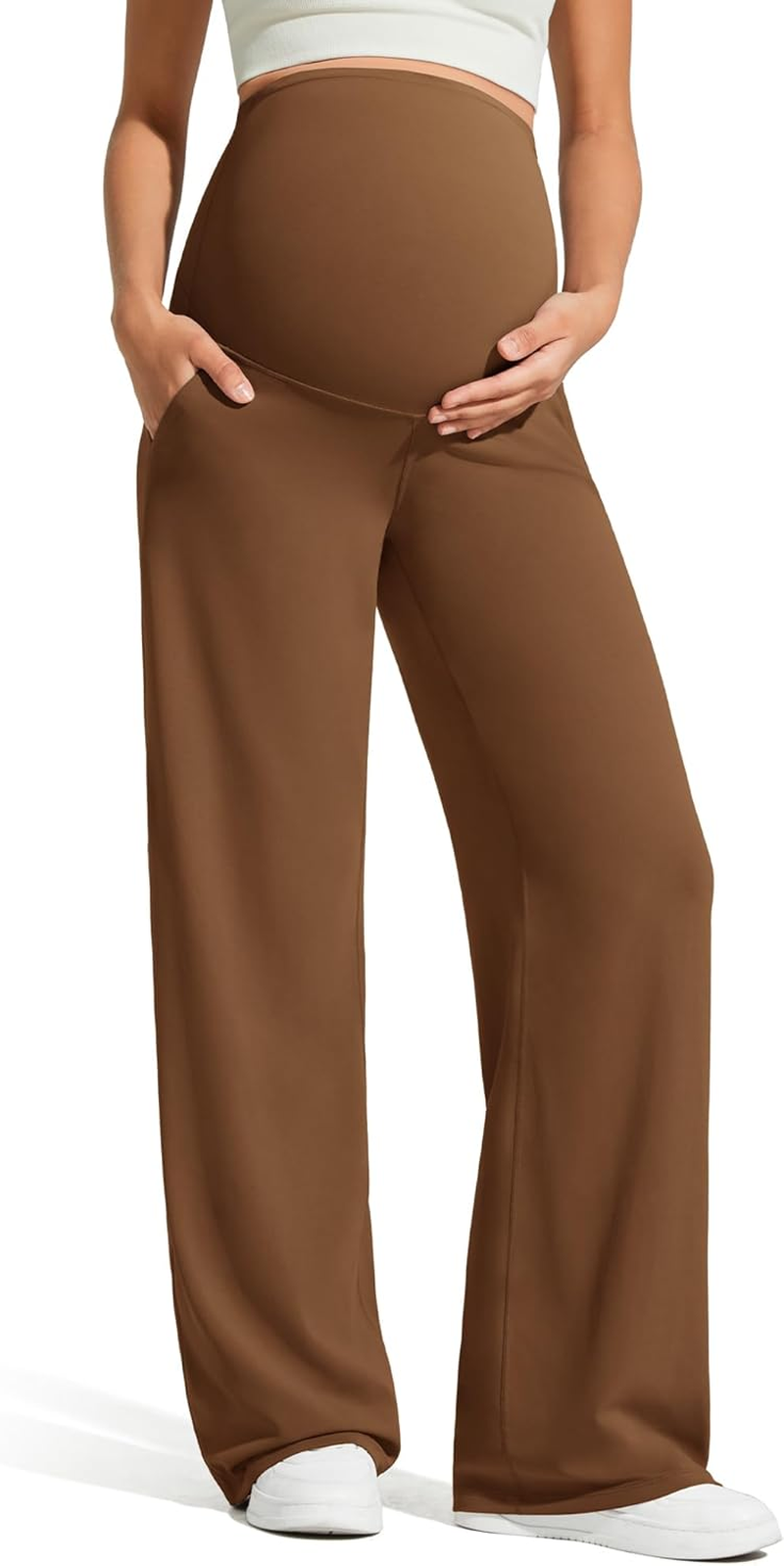 G4Free Barefeel Maternity Dress Yoga Pants with Pockets over the Belly Stretchy Work Slack Pregnancy Wide Leg Casual Trousers