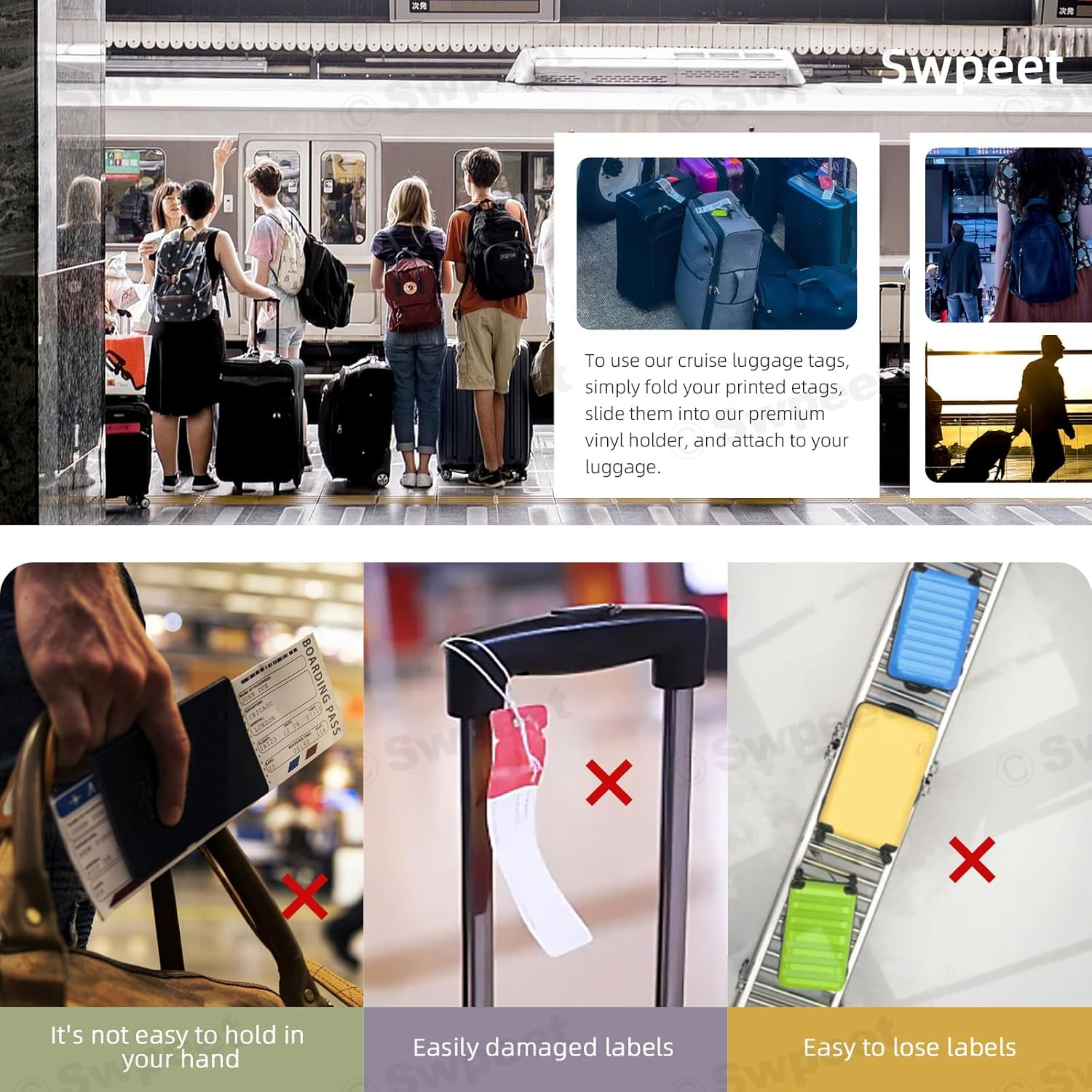 Swpeet 20Pcs Cruise Luggage Tags Clear Tags Cruise Travel Essentials with Steel Loops, Royal Caribbean Luggage Tag Holders Fits for All Royal Caribbean Ships and Celebrity Cruise image number 4