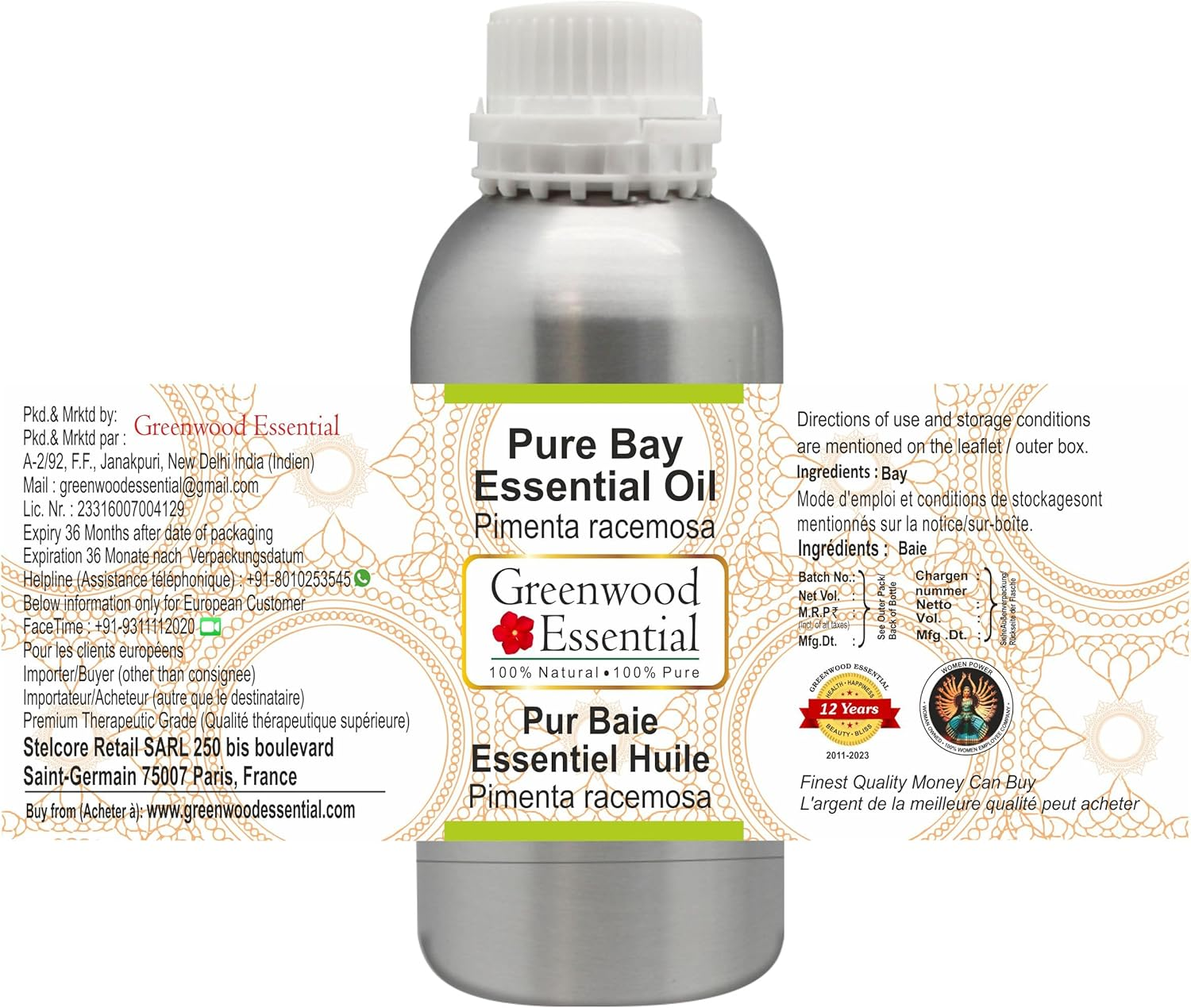 Greenwood Essential Pure Bay Essential Oil (Pimenta Racemosa) Steam Distilled for Personal Care 630Ml (21Oz) image number 4