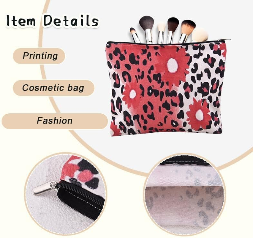 Flower Leopard Print Makeup Bag for Women Cheetah Cosmetic Bag Pouch for Animal Print Toiletry Bags for Best Friend Christmas Birthday Gifts for Girlfriend Wife Leopard Storage Bags image number 1