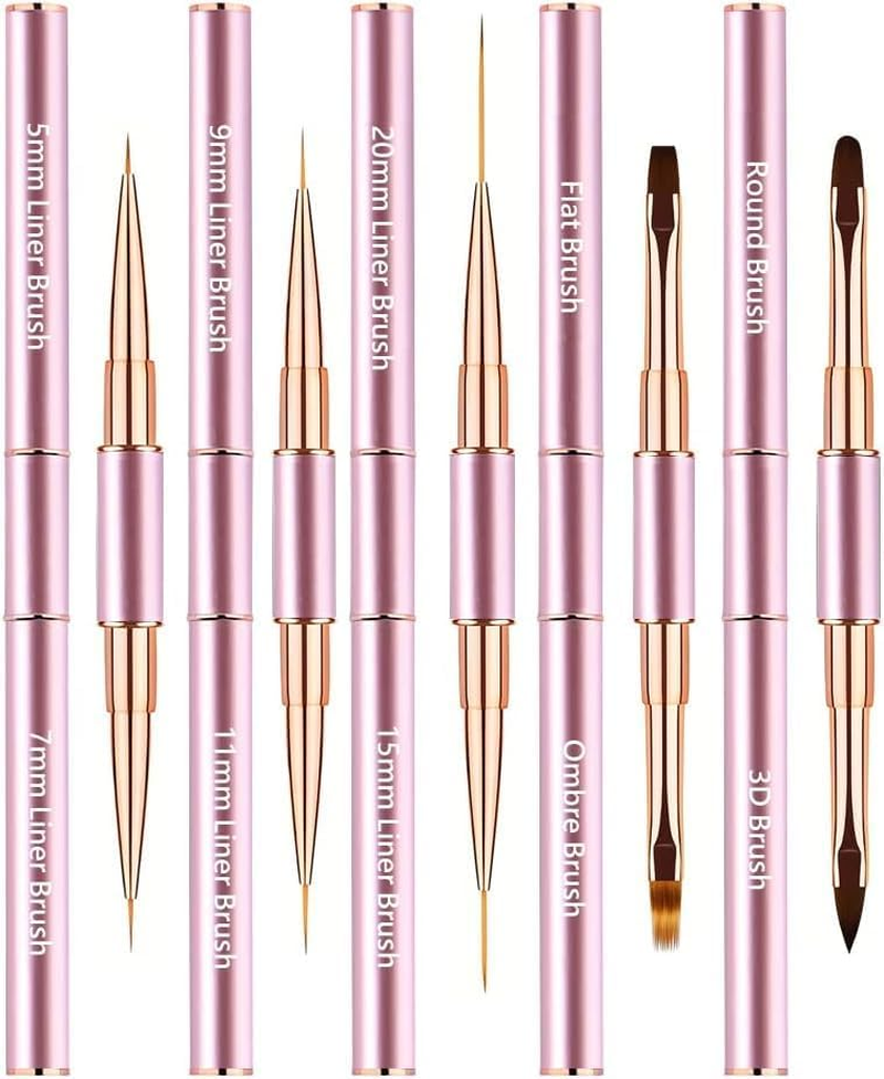 Nail Art Brushes Set - Professional 5Pcs Double-Ended Acrylic Nail Art Brushes Liner Detail Thin Brushes for Drawing Design Brushes Gel Builder Brushes 3D Nail Art Tools for Salon at Home DIY Manicure Nail Art Tool Kit (Black)