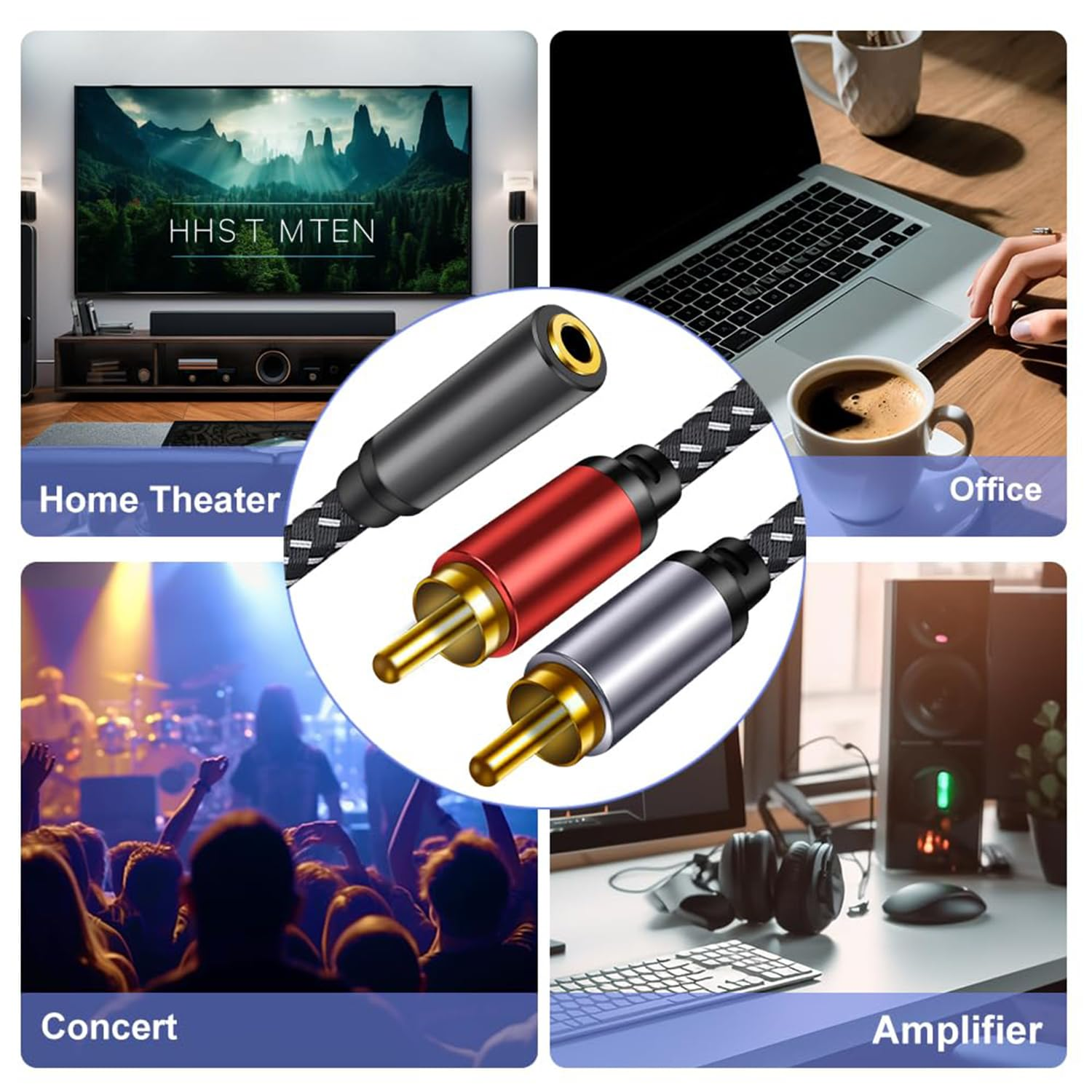 3.5Mm AUX Female to 2 RCA Male Cable: 0.3M Braided Double Layer Shielded Zinc Alloy Stereo Audio Y Cable Splitter Adapter Compatible for Tv,Smartphones, MP3, Tablets, Speakers,Home Theater image number 6