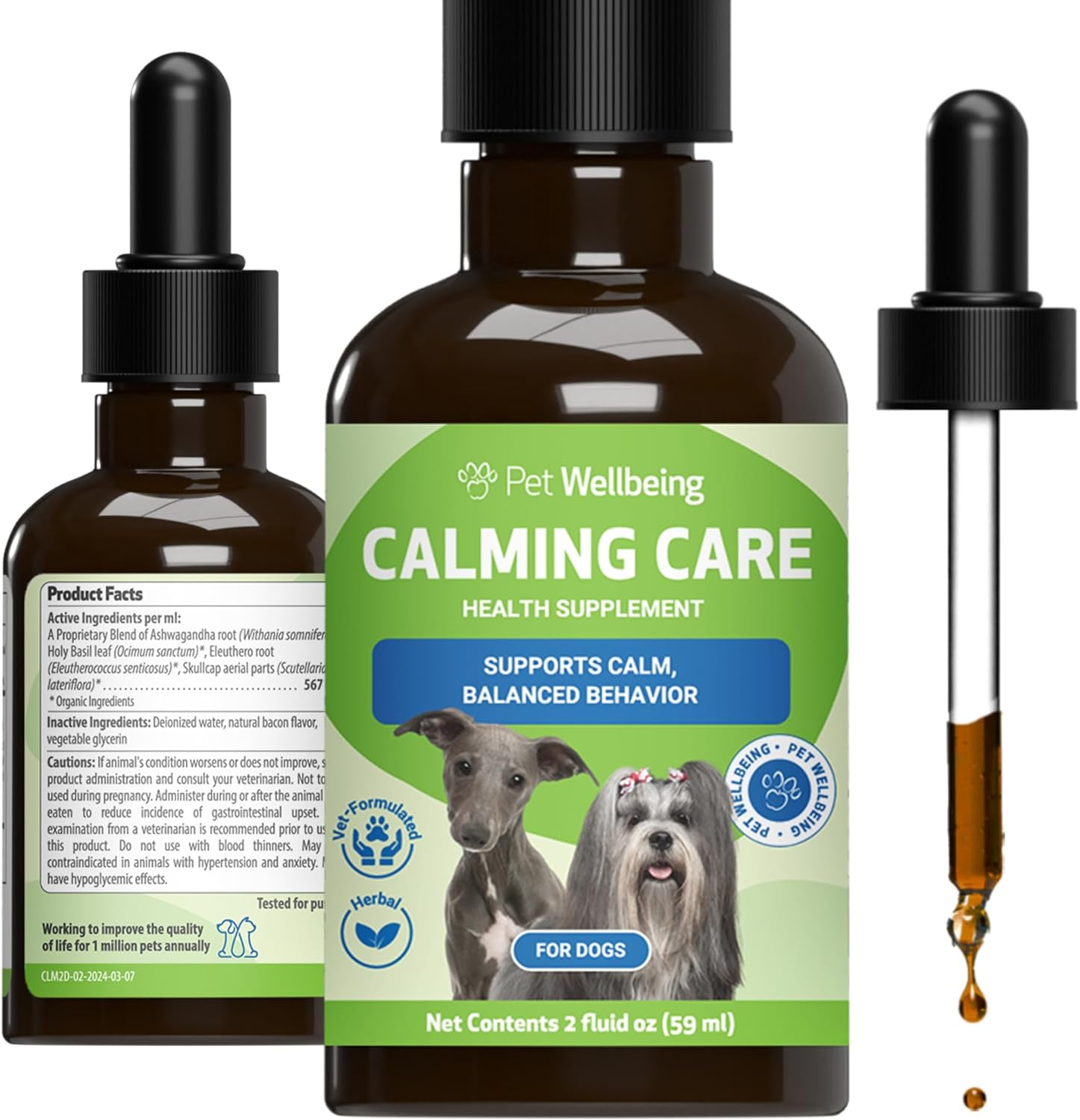 Pet Wellbeing Calming Care for Dogs - Calm Support, Relaxed Nervous System, Emotional Balance, Adaptogens, Ashwagandha, Holy Basil - Veterinarian-Formulated Herbal Supplement 2 Oz (59 Ml) image number 5