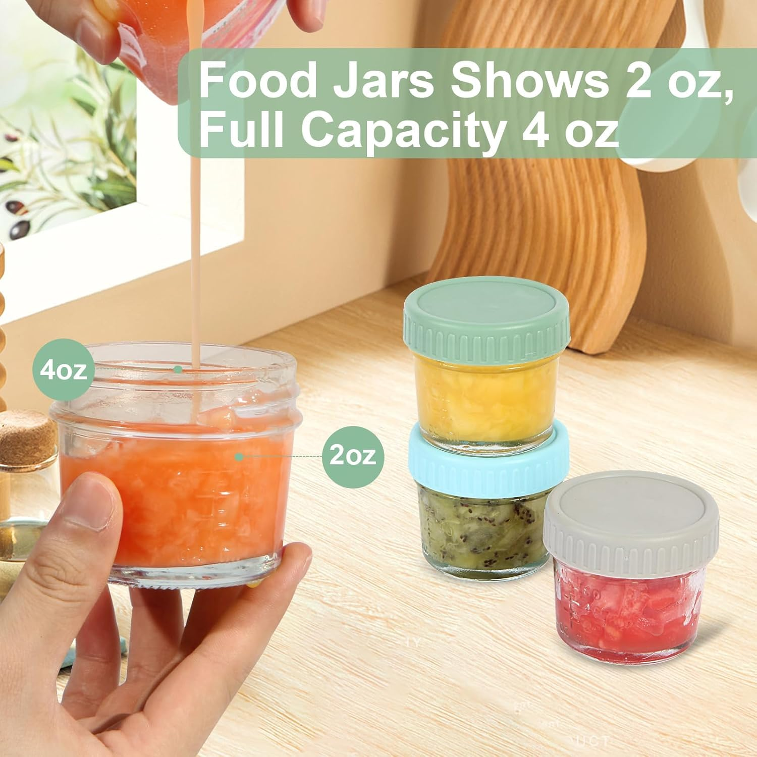 6 Pack Glass Baby Food Storage Containers - 4 Oz Glass Jars with Lids Microwave Dishwasher Freezer Safe 100% Leak Proof BPA Free Reusable Baby Snack Containers image number 6