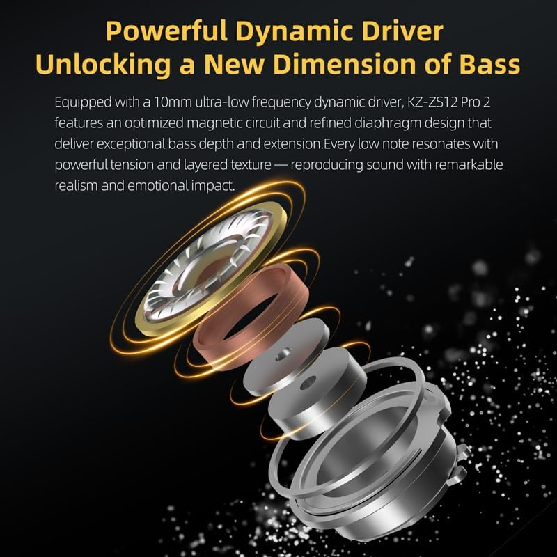 KZ ZS12 PRO 2 in Ear Monitor Headphones, 5BA+1DD 6 Hybrid Driver Gaming Earbuds Wired Earphones, Hifi Clarity Sound Immersive Bass Iems for Gaming Musicians Singers Audiophiles (Black with Microphone) image number 5