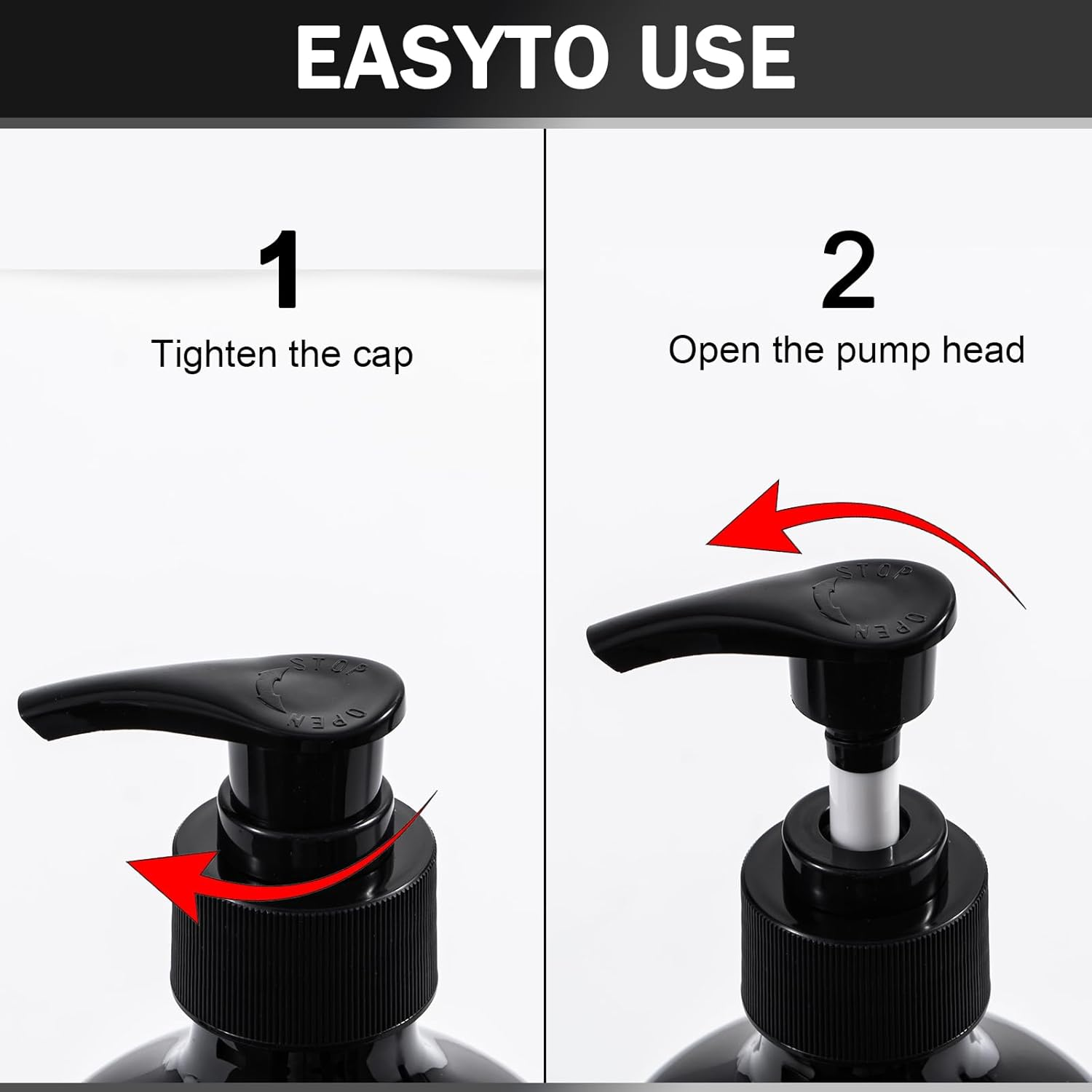 Yeeco 16.9Oz/500Ml Hand Soap Dispenser, Plastic Pump Bottles Dispenser with Waterproof Labels, Shampoo and Conditioner Dispenser for Liquid Soap, Kitchen, Bathroom, Commercial (3 Pack Black) image number 6