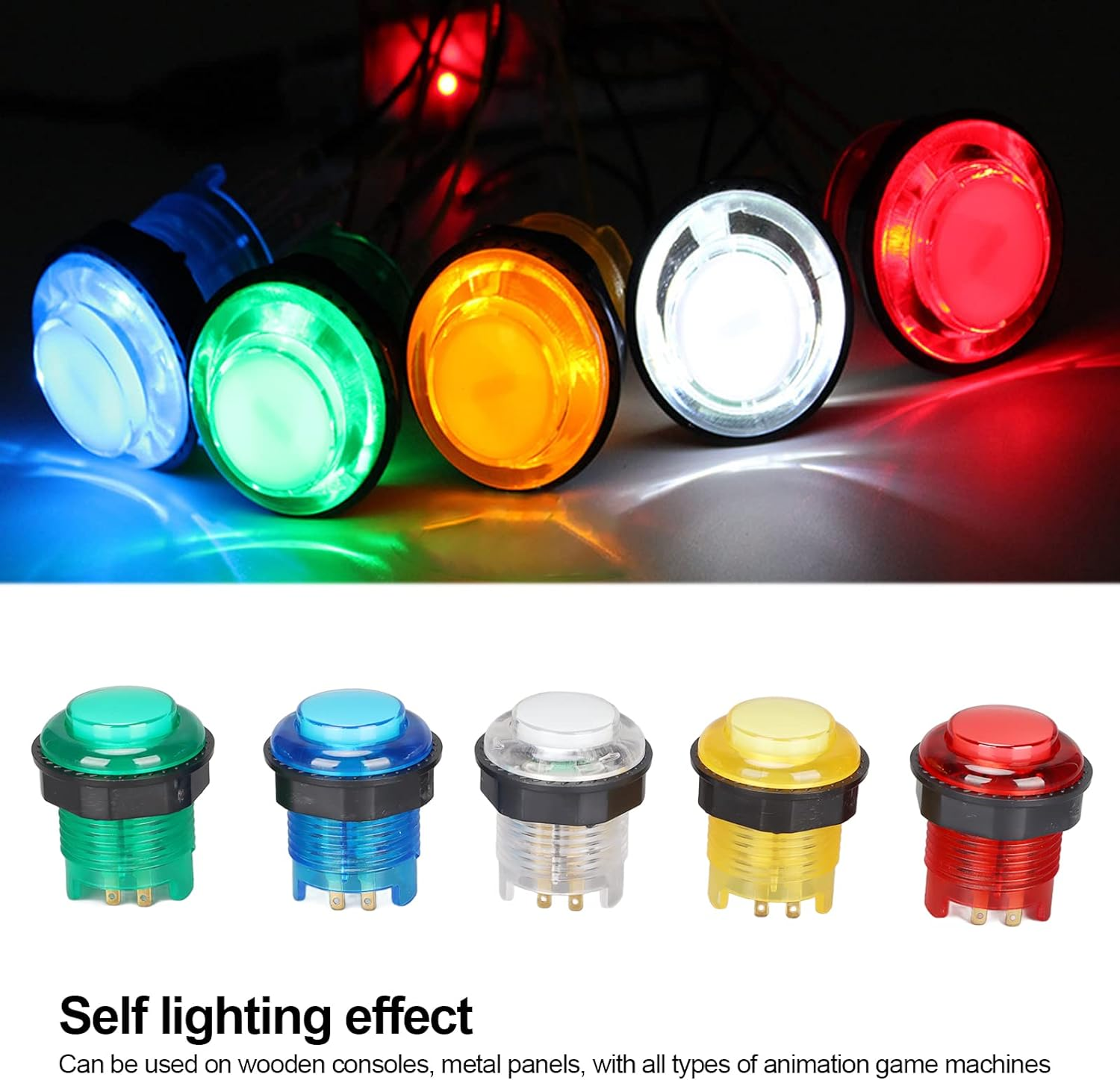 Dpofirs 5 Pcs Push Buttons, 28Mm Push Button DIY Fighting Stick PC Joystick Game Part for Machine Games(5V) image number 2