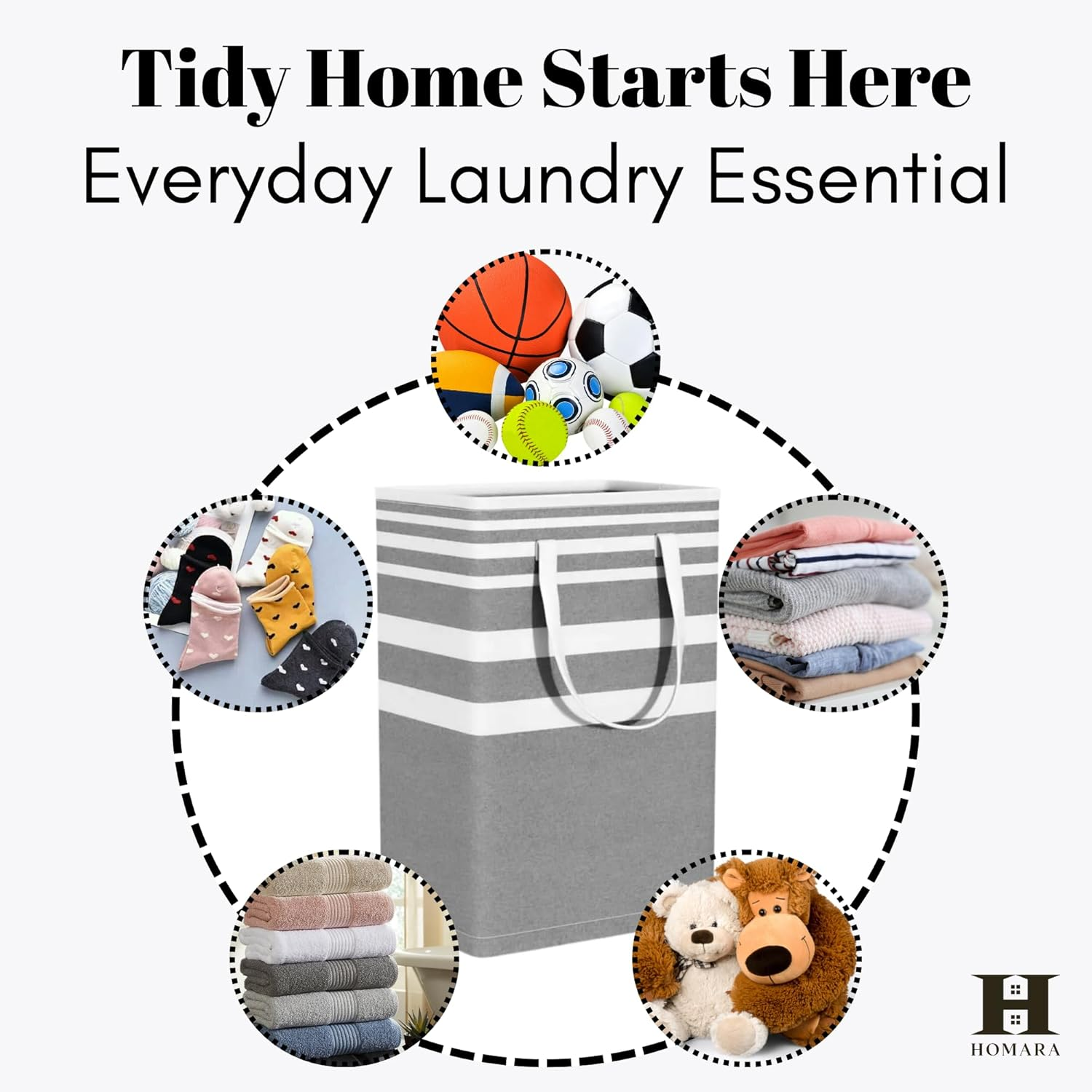 HOMARA Laundry Basket &ndash; Large Collapsible Hamper with Handles | Foldable & Waterproof Clothes Organizer for Home, Bedroom, Dorms & Travel &ndash; Gray image number 1