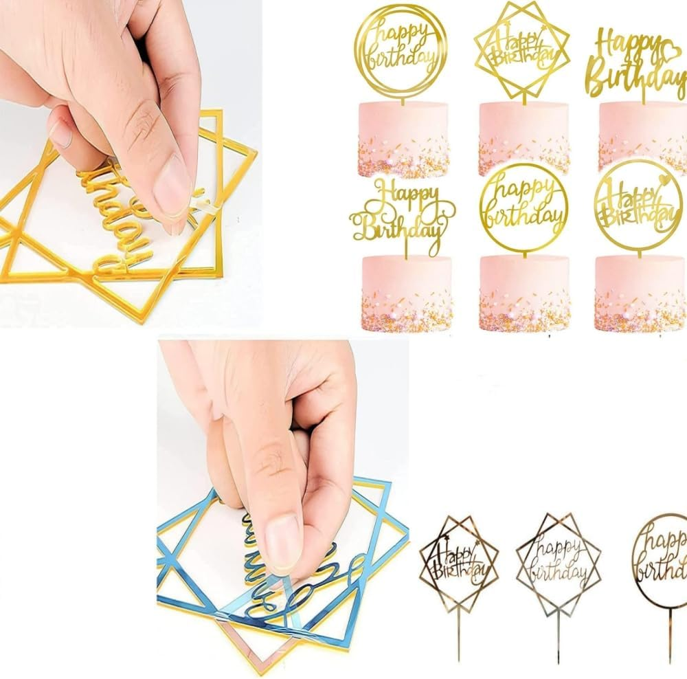 Changyeah Happy Birthday Cake Topper,12 Pieces Acrylic Cake Topper,Happy Birthday Gold Cake Topper Set, Birthday Decoration for Children and Adults image number 5