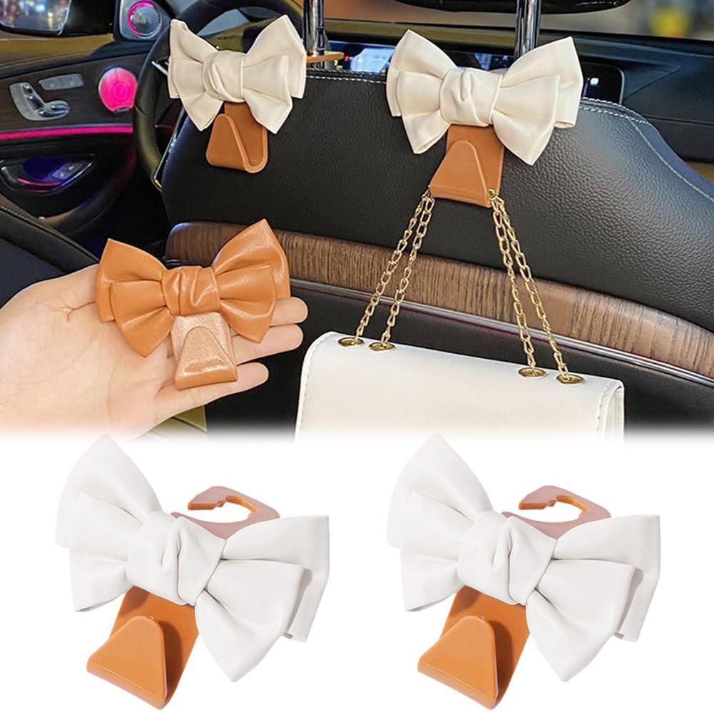 Car Hooks for Purses and Bags,Cute Bow Car Seat Headrest Hooks,Purse Holder for Car,Car Purse Hook Hanger,Cute Bow Car Accessories(Black)