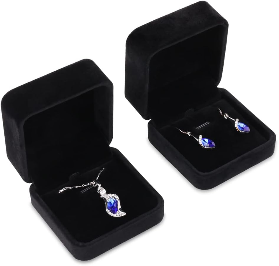 Isuperb Set of 2 Unit Classic Velvet Couple Ring Box Earring Jewelry Case Gift Boxes 2.2X1.9X1.6 Inch