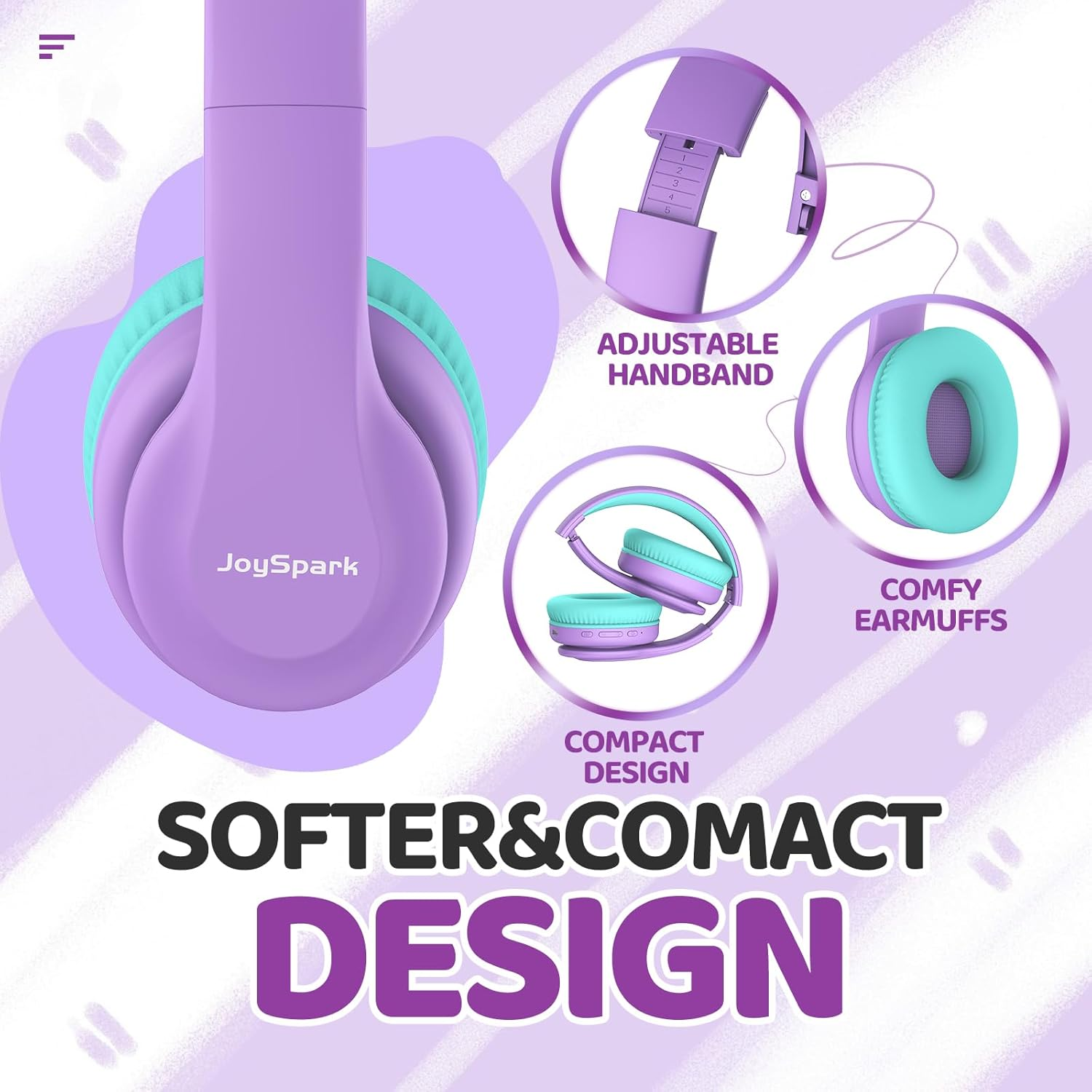 Joyspark Bluetooth Headphones for Kids, Lightweight Wireless Headphones for Kids, with 85/94Db Volume Limited, 60 Hours Playtime, Bluetooth 5.3, On-Ear Headphones with Built in Microphone - Green image number 3