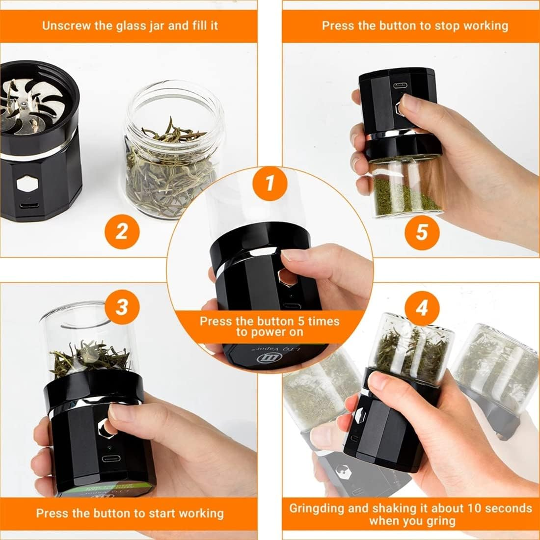 MOUNAY Mini Electric Grinder Portable Vanilla Grinder USB Rechargeable with a Cleaning Brush for Herb Tea Rosemary image number 2