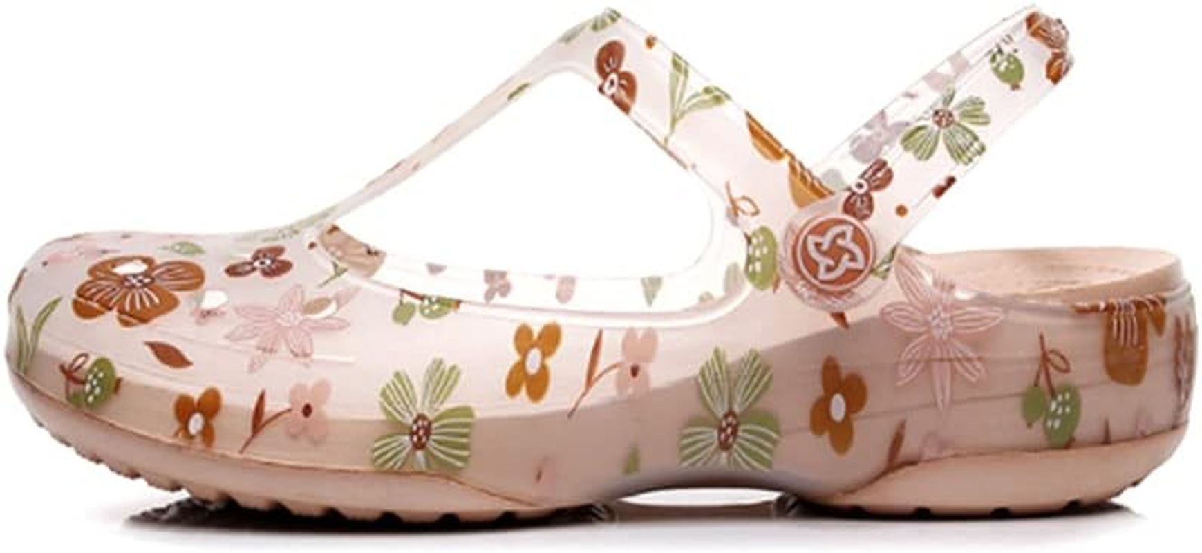 KELMALL Non Slip Clogs for Women, Classic Slip on Platform Nursing Garden Mules & Clogs Comfort Lightweight, Gold Flower Bloom, 8 image number 4