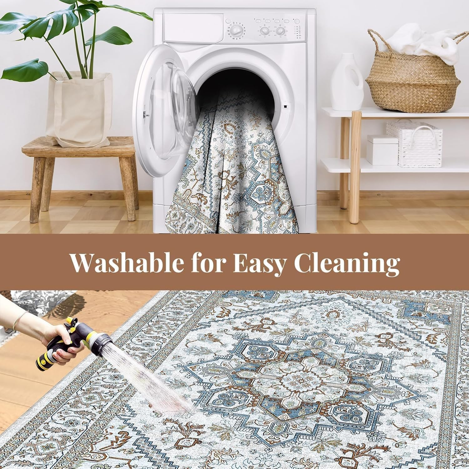 Forubar Boho Area Rugs for Living Room, Washable Persian Rug, Non-Slip Vintage Carpet for Bedroom, Indoor Floor Mat Modern Soft Abstract Rugs (Sytle 4, 160 X 230 Cm) image number 1