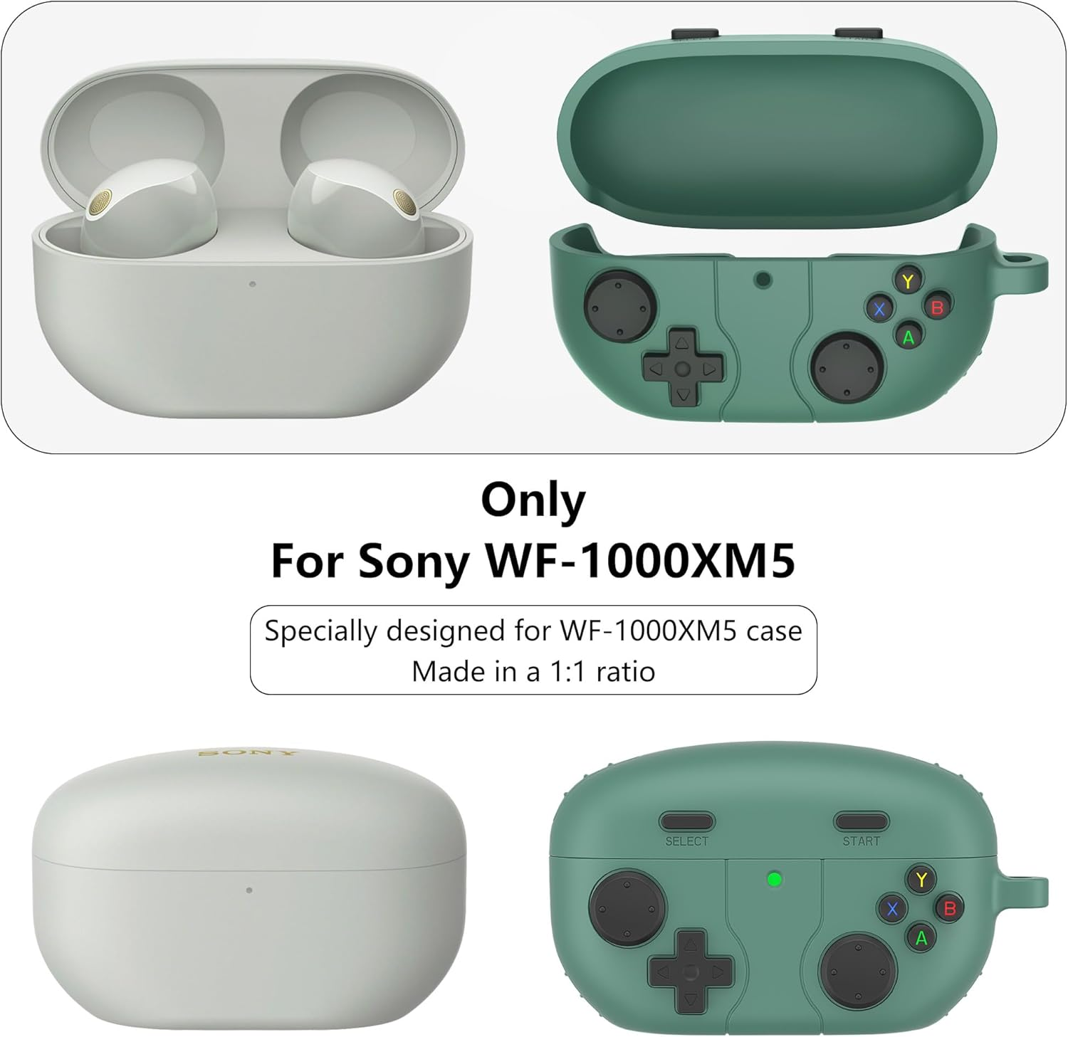 BEWZI for Sony WF-1000XM5 Case Cover Comfortable Soft Silicone 3D Creativity Protection Case, Protective Case for Sony WF 1000XM5 Case (Green) - Light Gray image number 2
