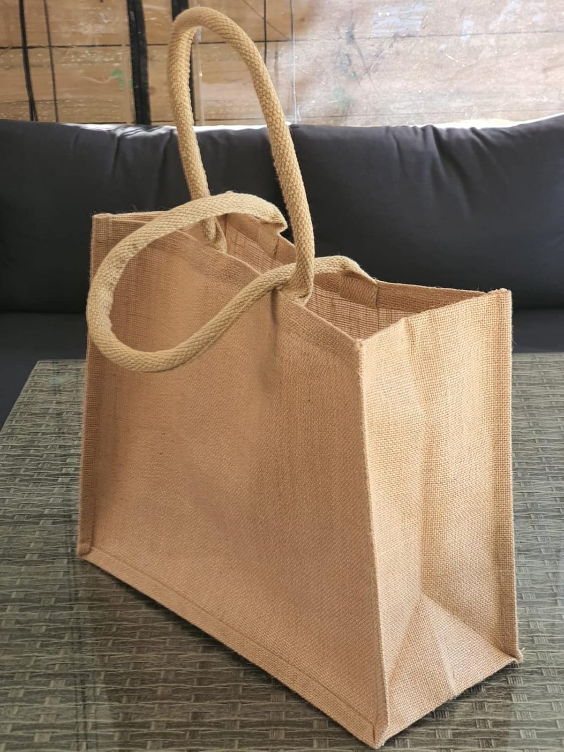 (Pack of 2 Bag) 100% Natural Jute Bags | Reusable Shopping Bag | Hessian Shopping Bags | Eco Friendly Bag (Size 32H X 40W X 18D Cm) | Jute Grocery Bags image number 3