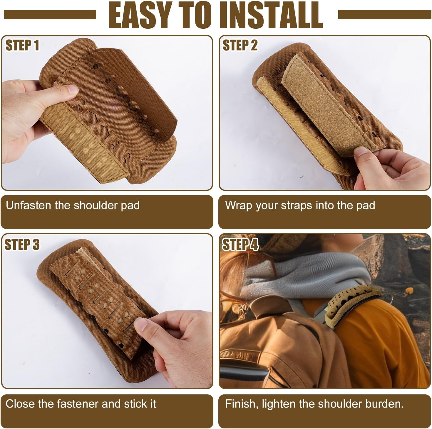 2Pcs Shoulder Strap Pads, 1000D Nylon Plate Carrier Shoulder Pads for Bag Strap Breathable Soft Shoulder Strap Cushion for Molle Vest Outdoor Backpack (Camel)